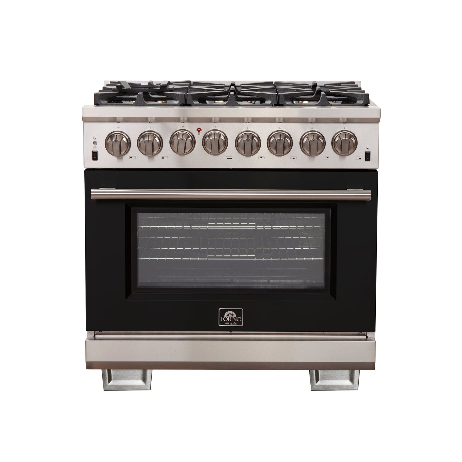 Forno Capriasca 36-Inch Freestanding Dual Fuel Range, 6 Burners, True Convection Oven, Black Door - FFSGS6187-36BLK