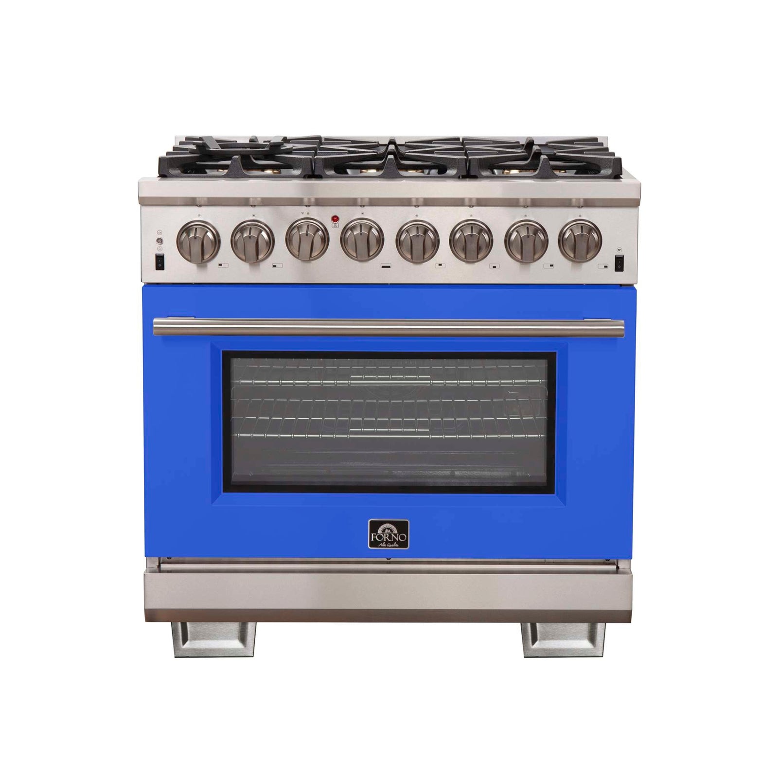 Forno Capriasca 36-Inch Freestanding Dual Fuel Range, 6 Burners, True Convection Oven, Blue Door - FFSGS6187-36BLU