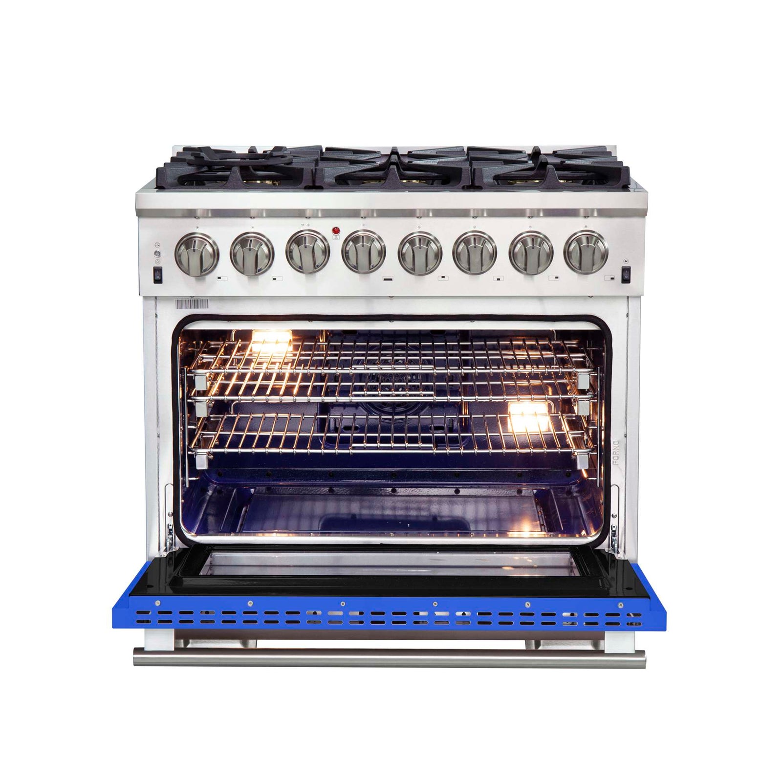 Forno Capriasca 36-Inch Freestanding Dual Fuel Range, 6 Burners, True Convection Oven, Blue Door - FFSGS6187-36BLU