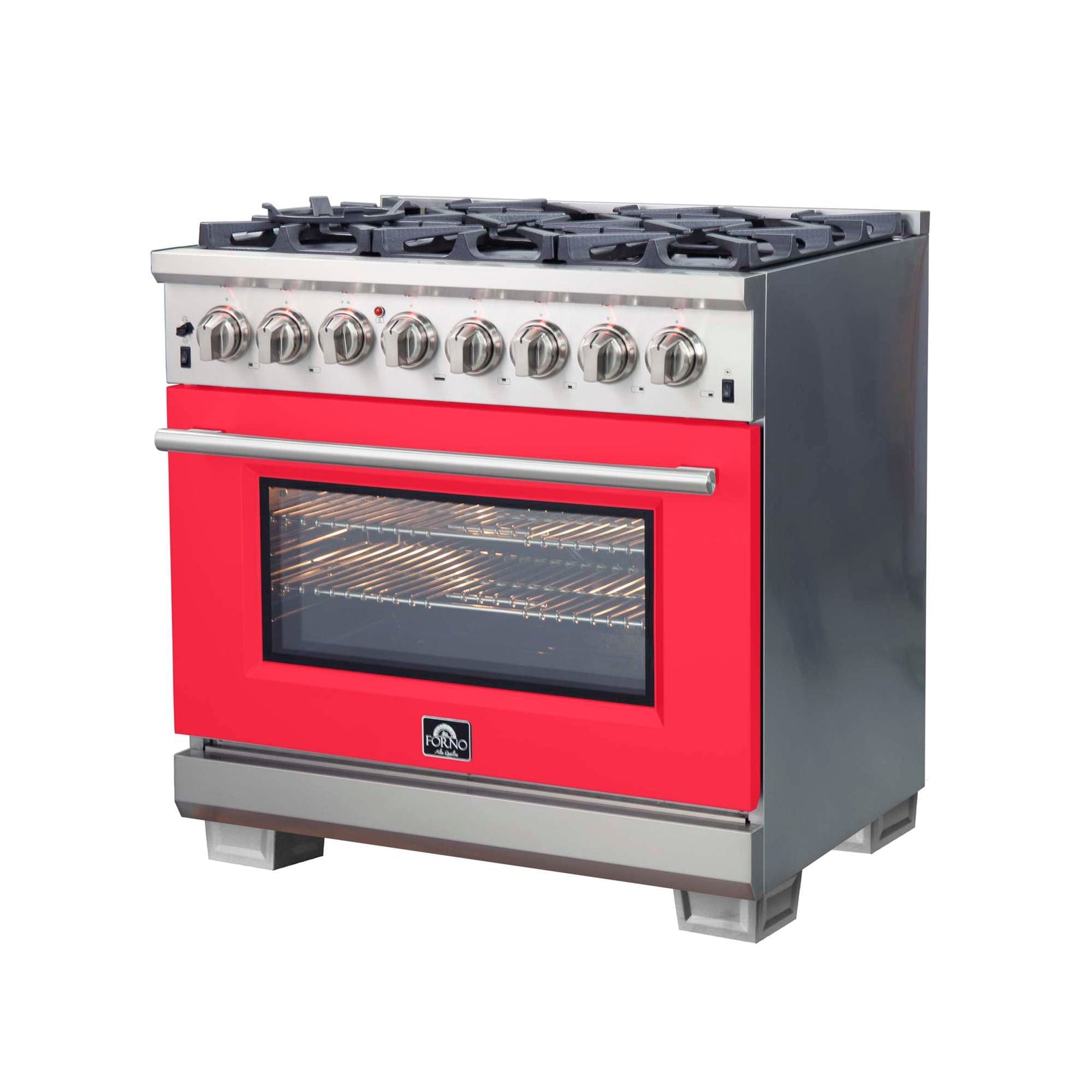 Forno Capriasca 36-Inch Freestanding Dual Fuel Range, 6 Burners, True Convection Oven, Red Door - FFSGS6187-36RED