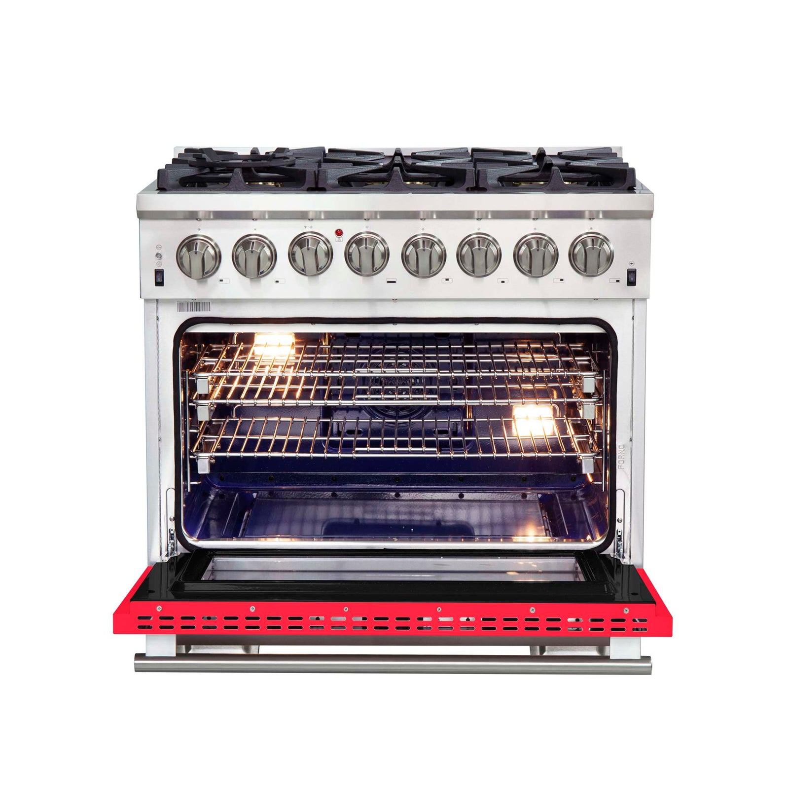 Forno Capriasca 36-Inch Freestanding Dual Fuel Range, 6 Burners, True Convection Oven, Red Door - FFSGS6187-36RED