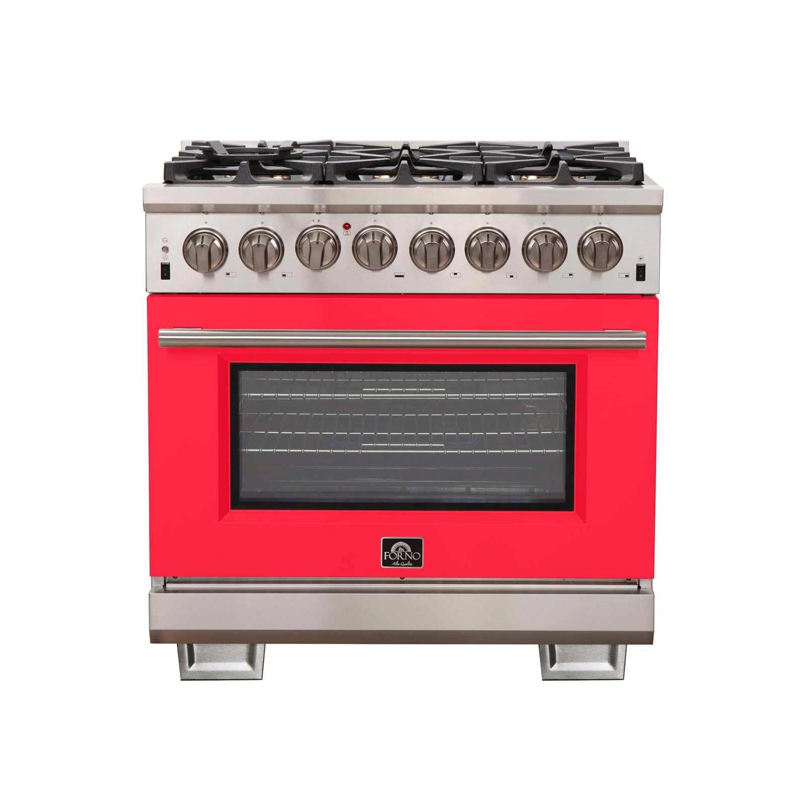 Forno Capriasca 36-Inch Freestanding Dual Fuel Range, 6 Burners, True Convection Oven, Red Door - FFSGS6187-36RED