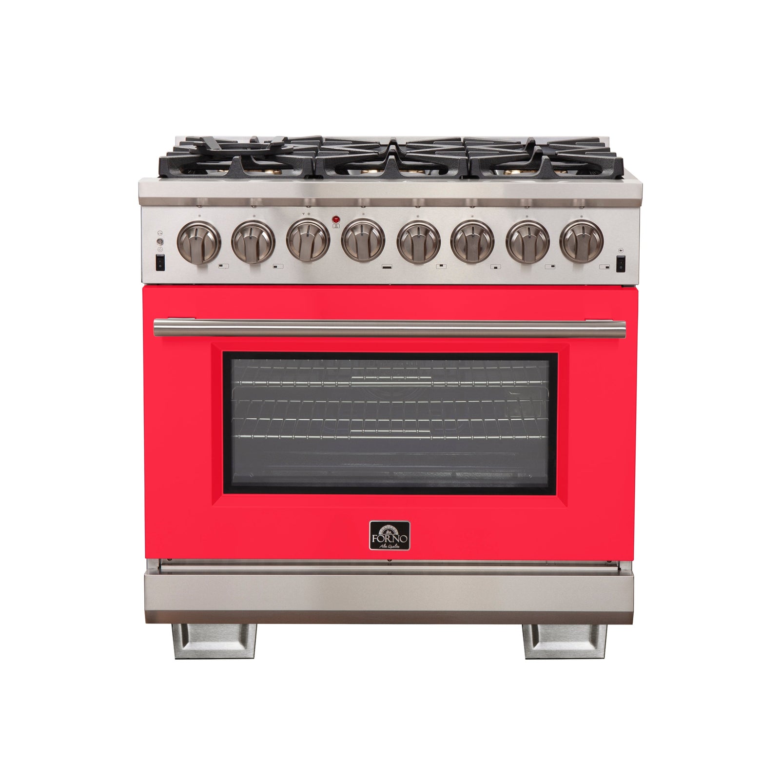Forno Capriasca 36-Inch Freestanding Dual Fuel Range, 6 Burners, True Convection Oven, Red Door - FFSGS6187-36RED