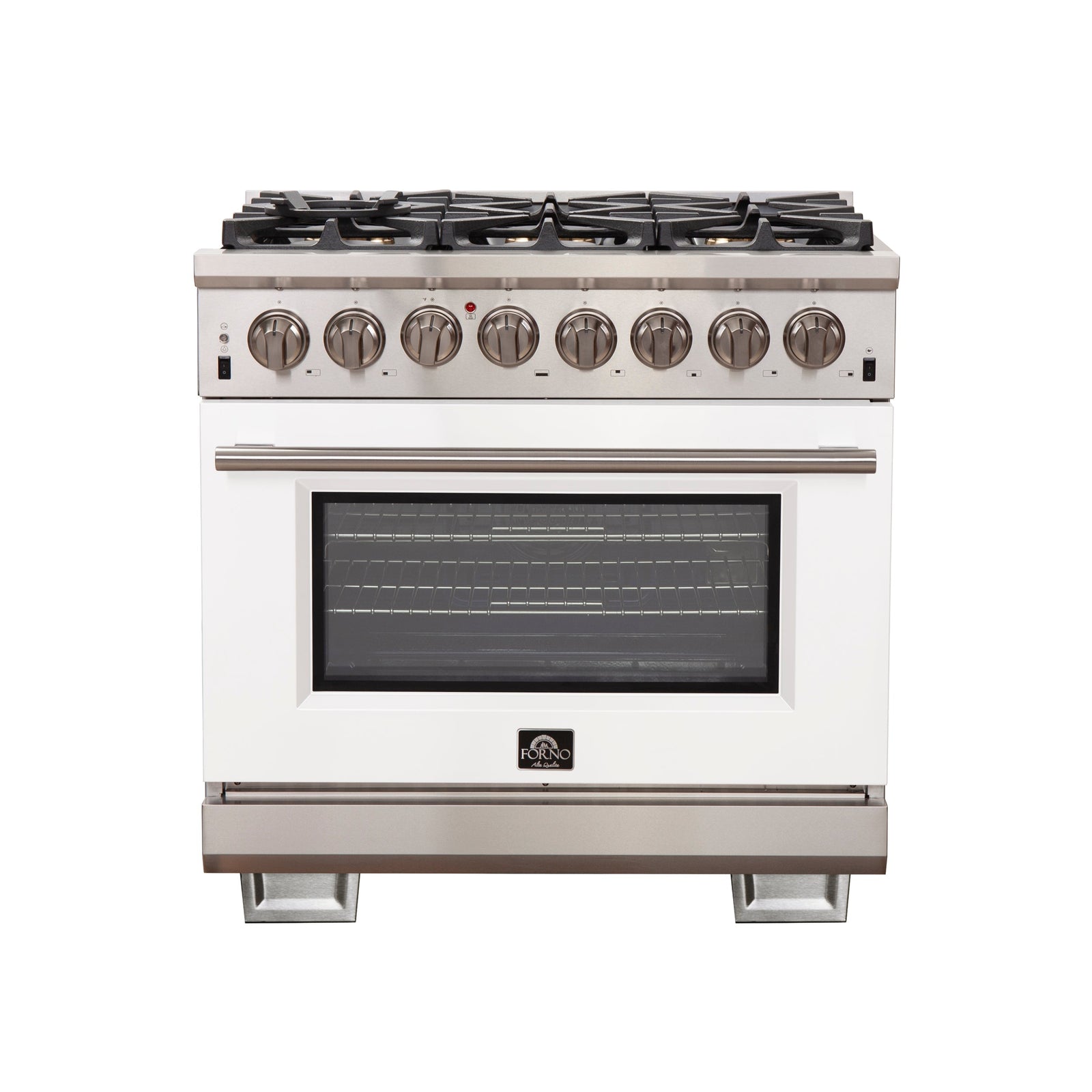 Forno Capriasca 36-Inch Freestanding Dual Fuel Range, 6 Burners, True Convection Oven, White Door - FFSGS6187-36WHT