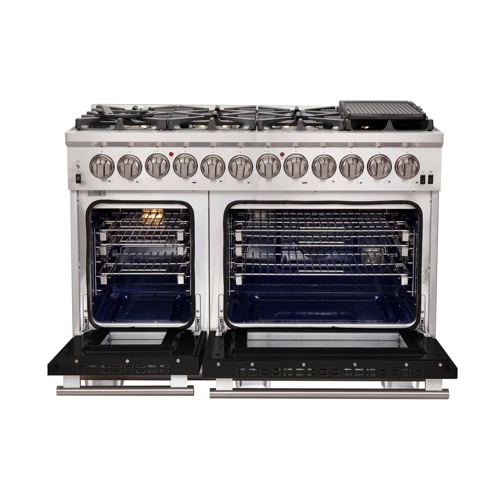 Forno Capriasca 48-Inch Freestanding Dual Fuel Range, 8 Burners, True Convection Oven, Black Doors - FFSGS6187-48BLK