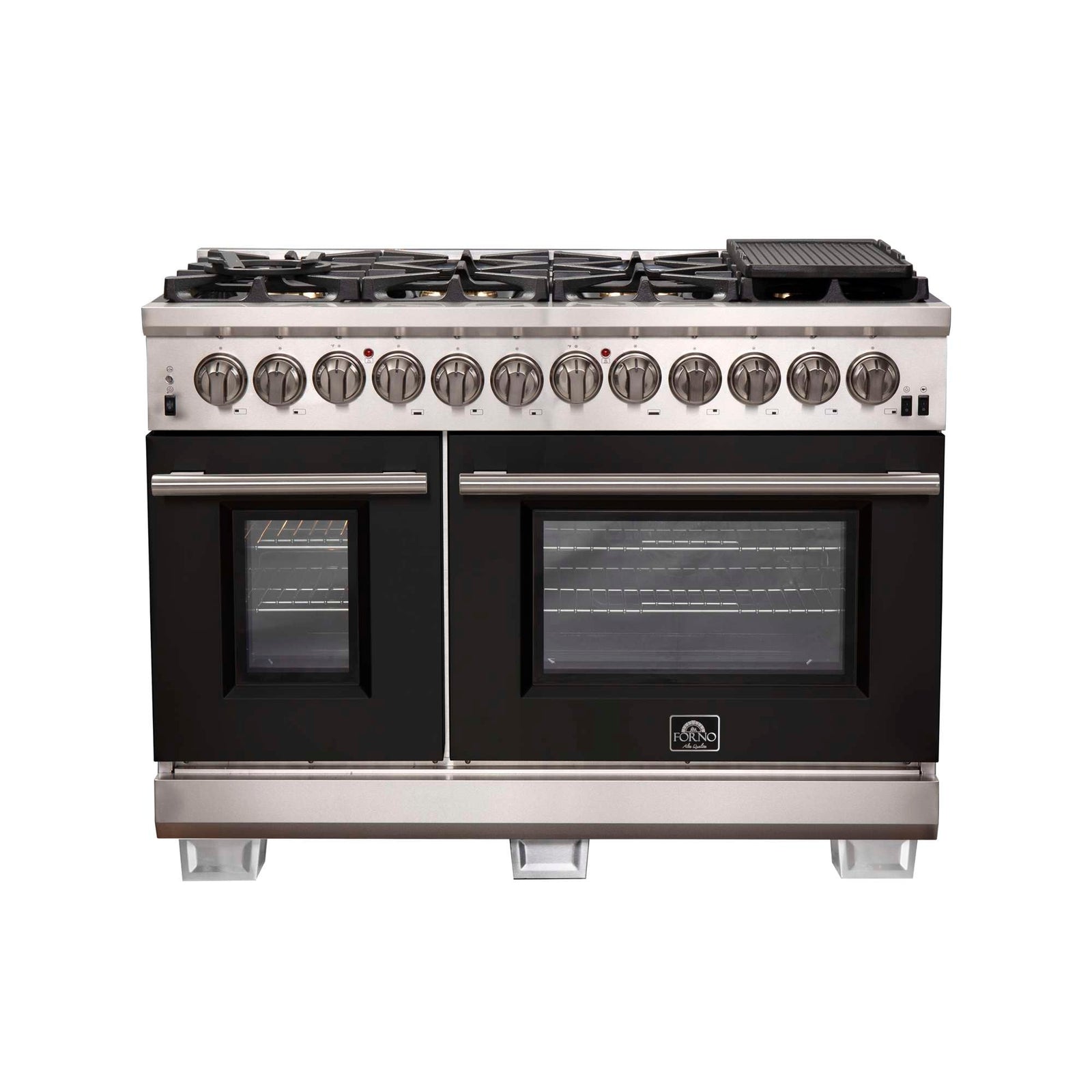 Forno Capriasca 48-Inch Freestanding Dual Fuel Range, 8 Burners, True Convection Oven, Black Doors - FFSGS6187-48BLK