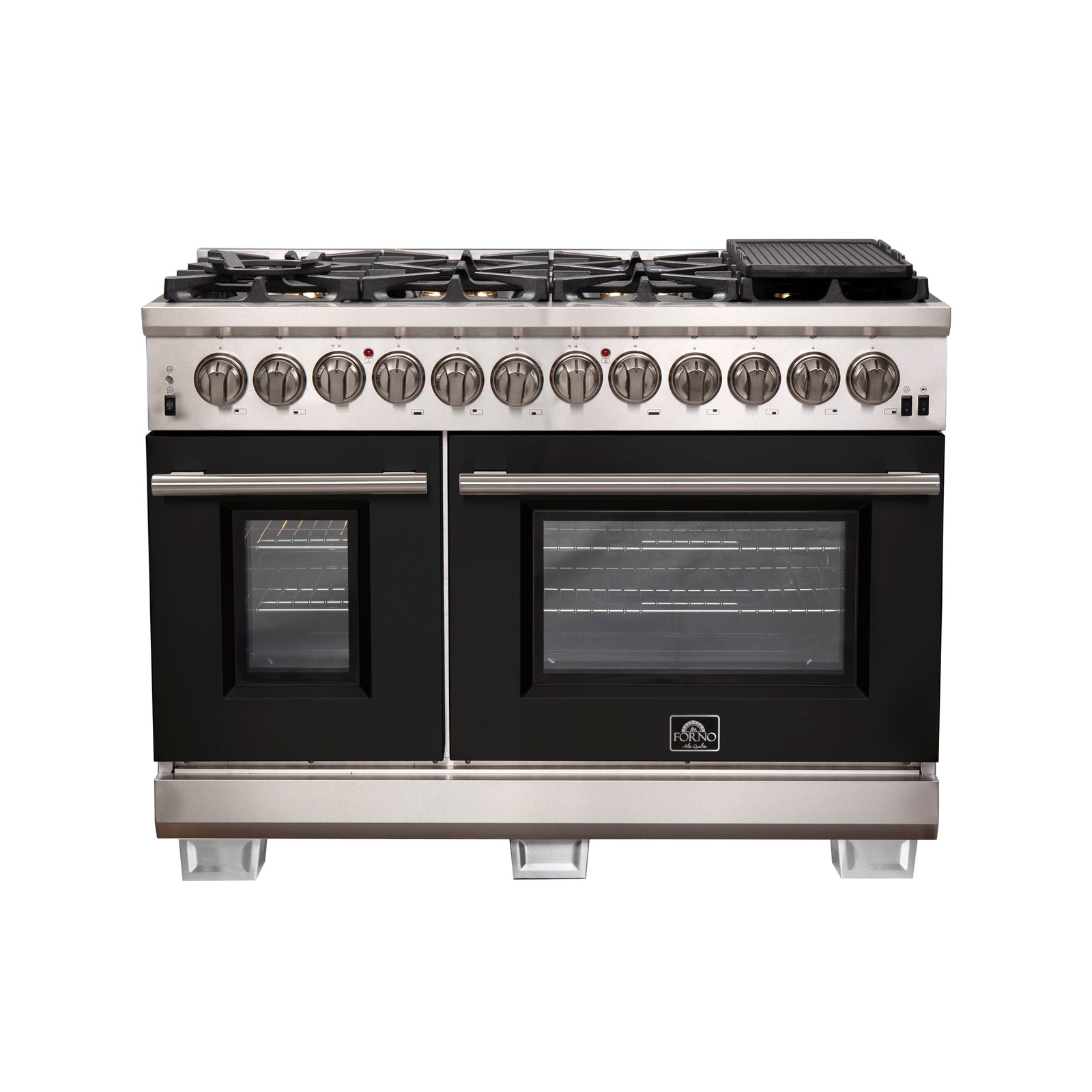 Forno Capriasca 48-Inch Freestanding Dual Fuel Range, 8 Burners, True Convection Oven, Black Doors - FFSGS6187-48BLK