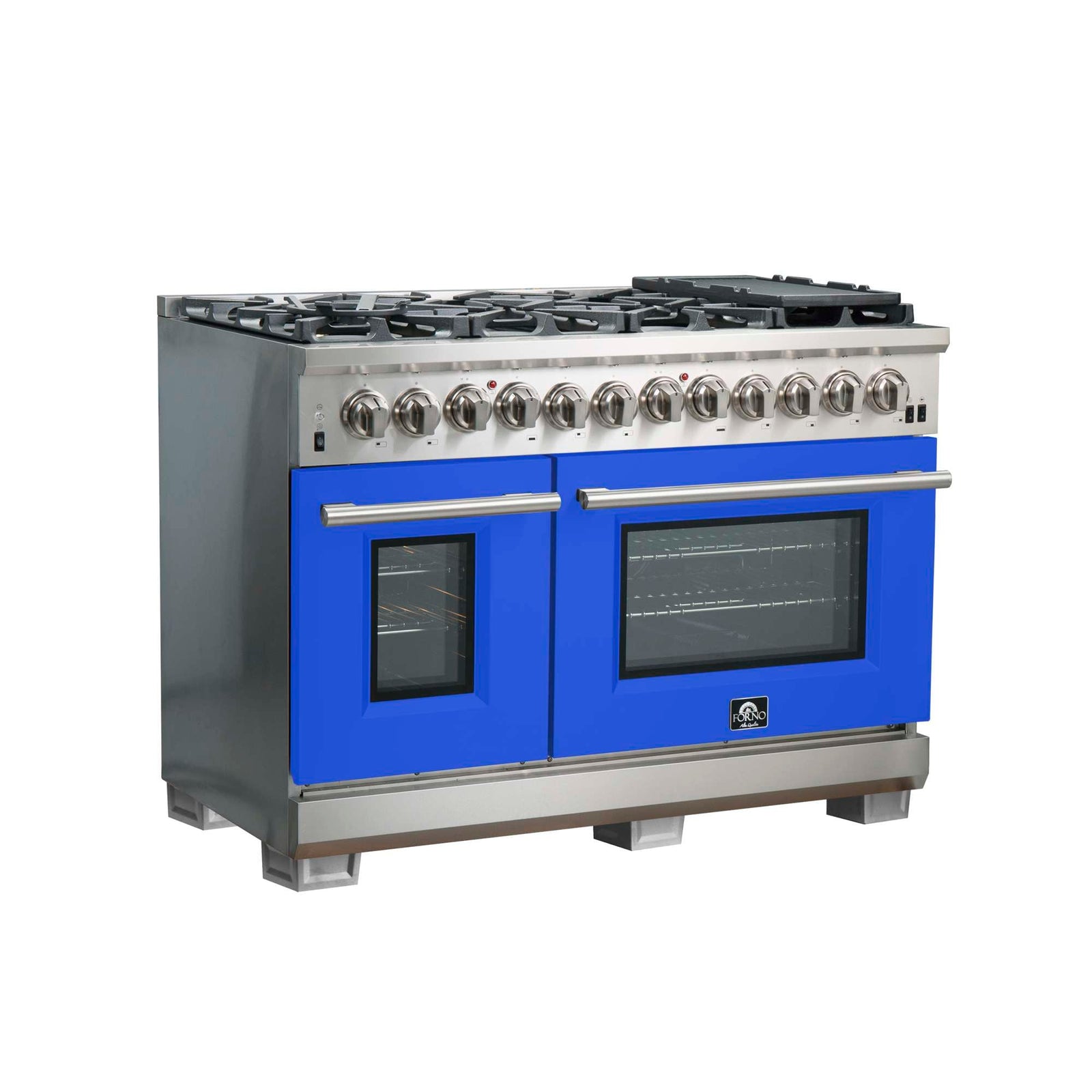 Forno Capriasca 48-Inch Freestanding Dual Fuel Range, 8 Burners, True Convection Oven, Blue Doors - FFSGS6187-48BLU