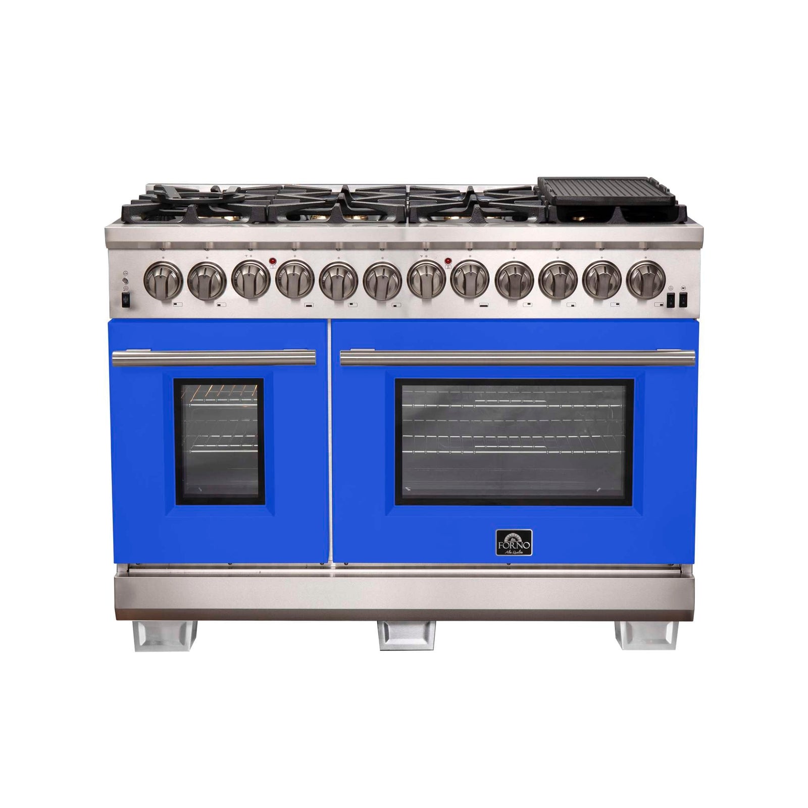 Forno Capriasca 48-Inch Freestanding Dual Fuel Range, 8 Burners, True Convection Oven, Blue Doors - FFSGS6187-48BLU