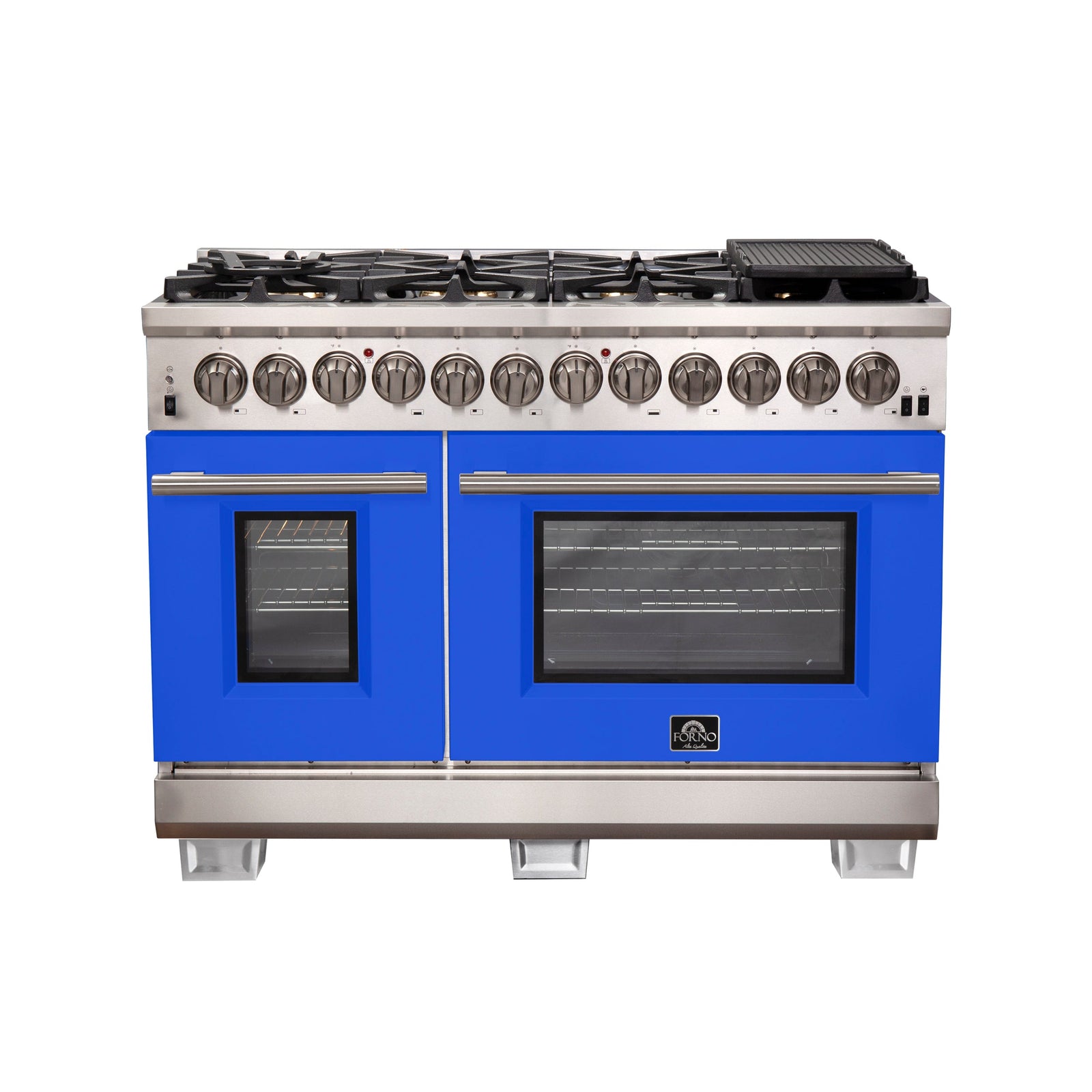 Forno Capriasca 48-Inch Freestanding Dual Fuel Range, 8 Burners, True Convection Oven, Blue Doors - FFSGS6187-48BLU
