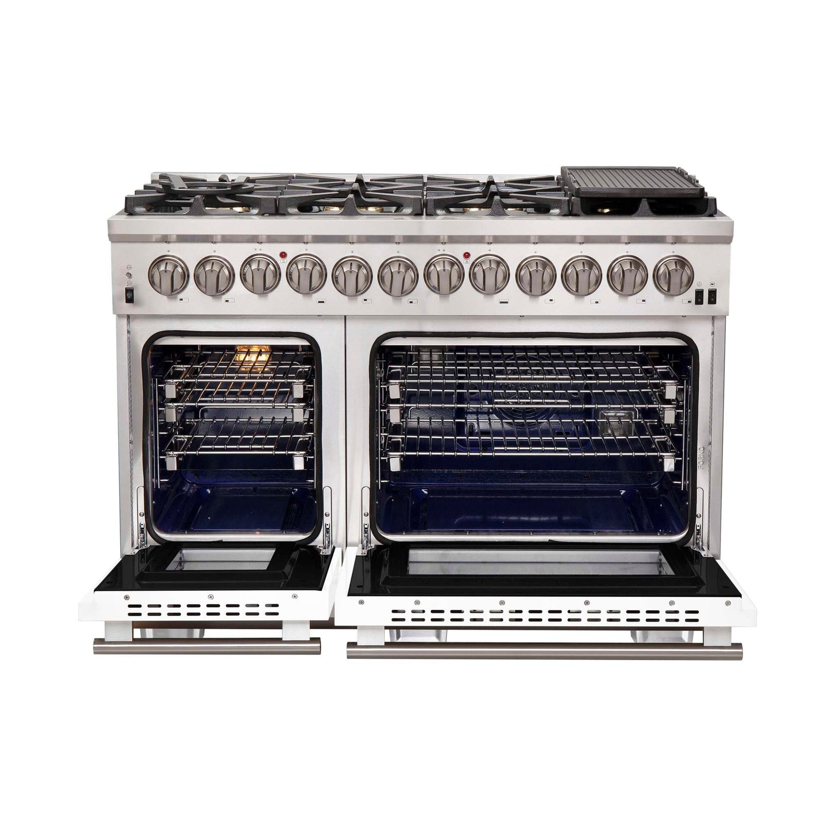 Forno Capriasca 48-Inch Freestanding Dual Fuel Range, 8 Burners, True Convection Oven, White Doors - FFSGS6187-48WHT
