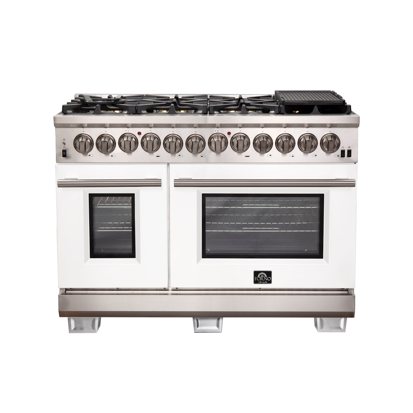 Forno Capriasca 48-Inch Freestanding Dual Fuel Range, 8 Burners, True Convection Oven, White Doors - FFSGS6187-48WHT