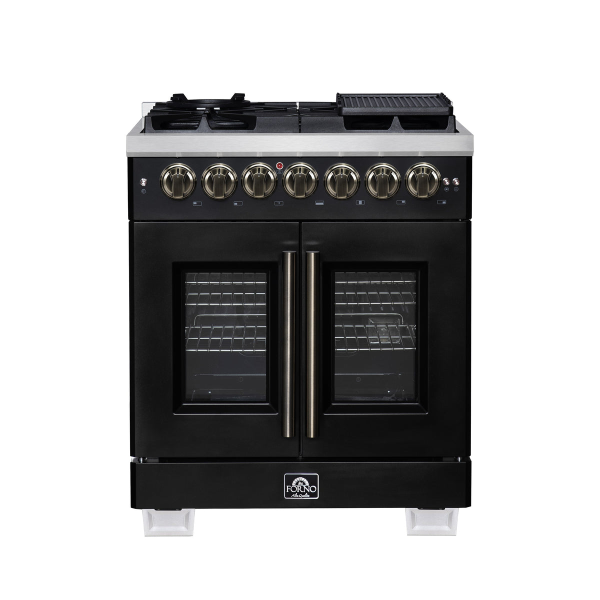 Forno Capriasca 30-inch french door dual fuel range, black