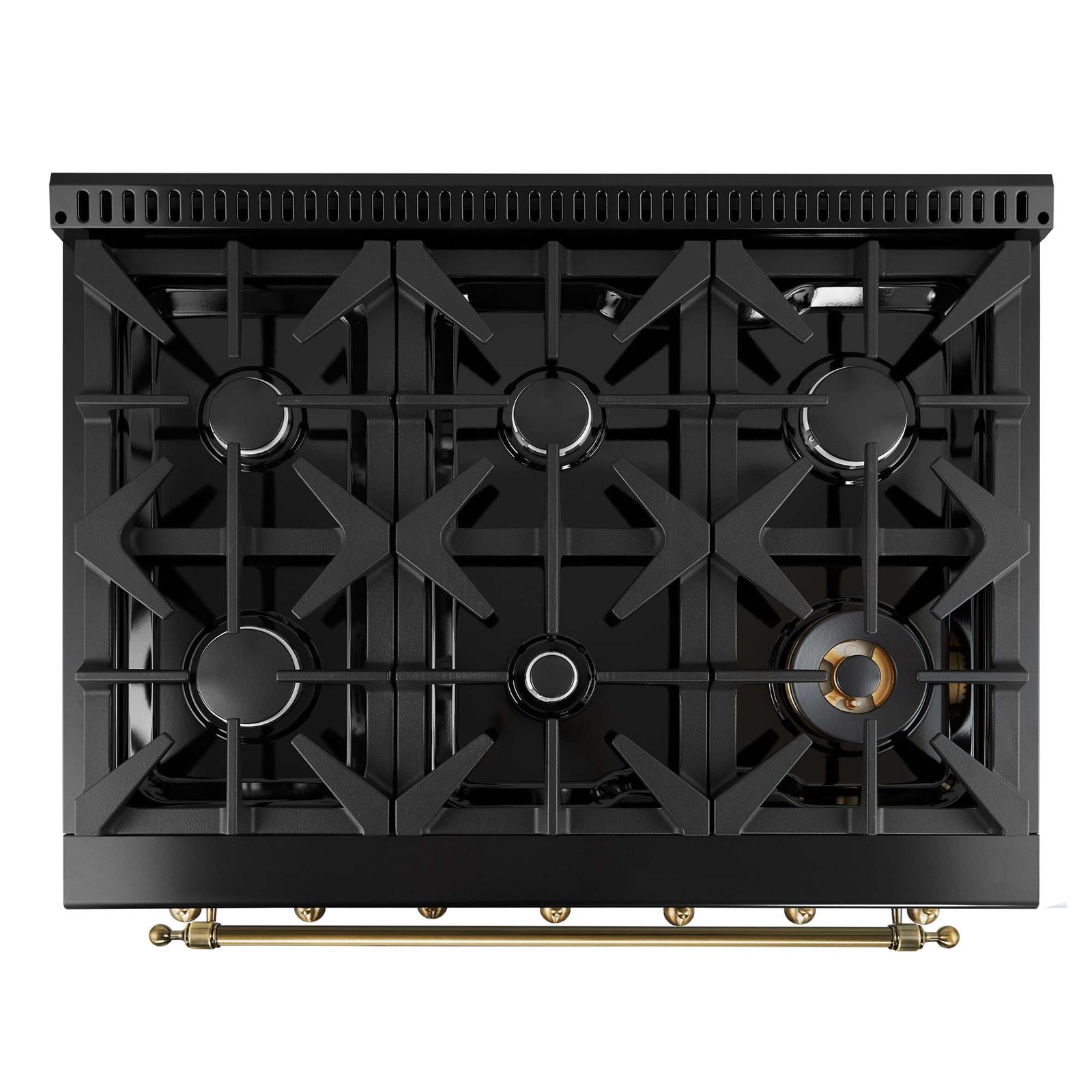 Forno Antico 36-inch Dual Fuel Range, Black and Antique Brass, 6 Burners, 4.5 cu.ft. Convection Oven - FFSGS6113-36BLK