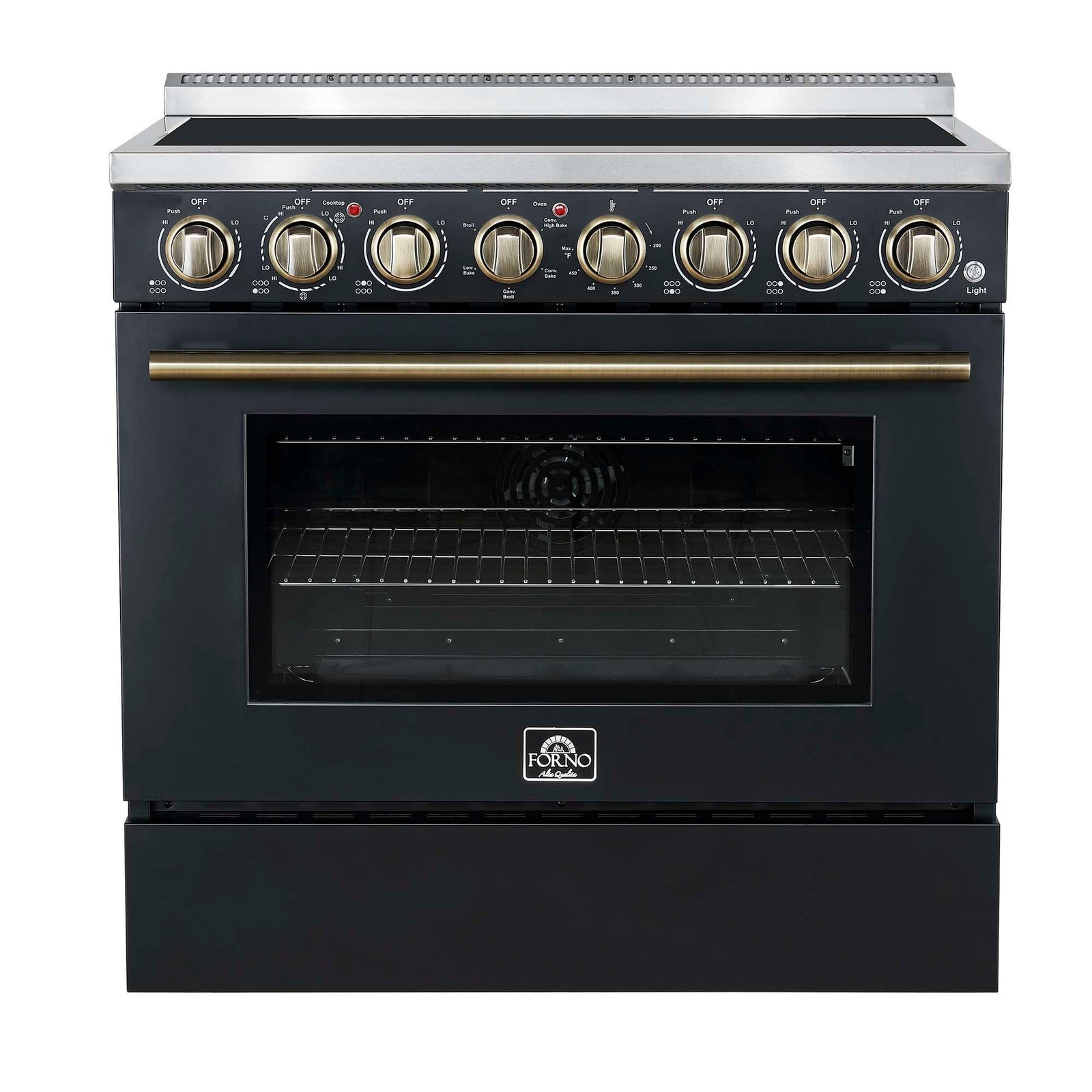 Forno Paolo 36 Inch Black Freestanding Electric Range, Stainless Steel, 5.44 cu.ft, True Convection Oven, Energy Efficient - FFSEL6011-36BLK