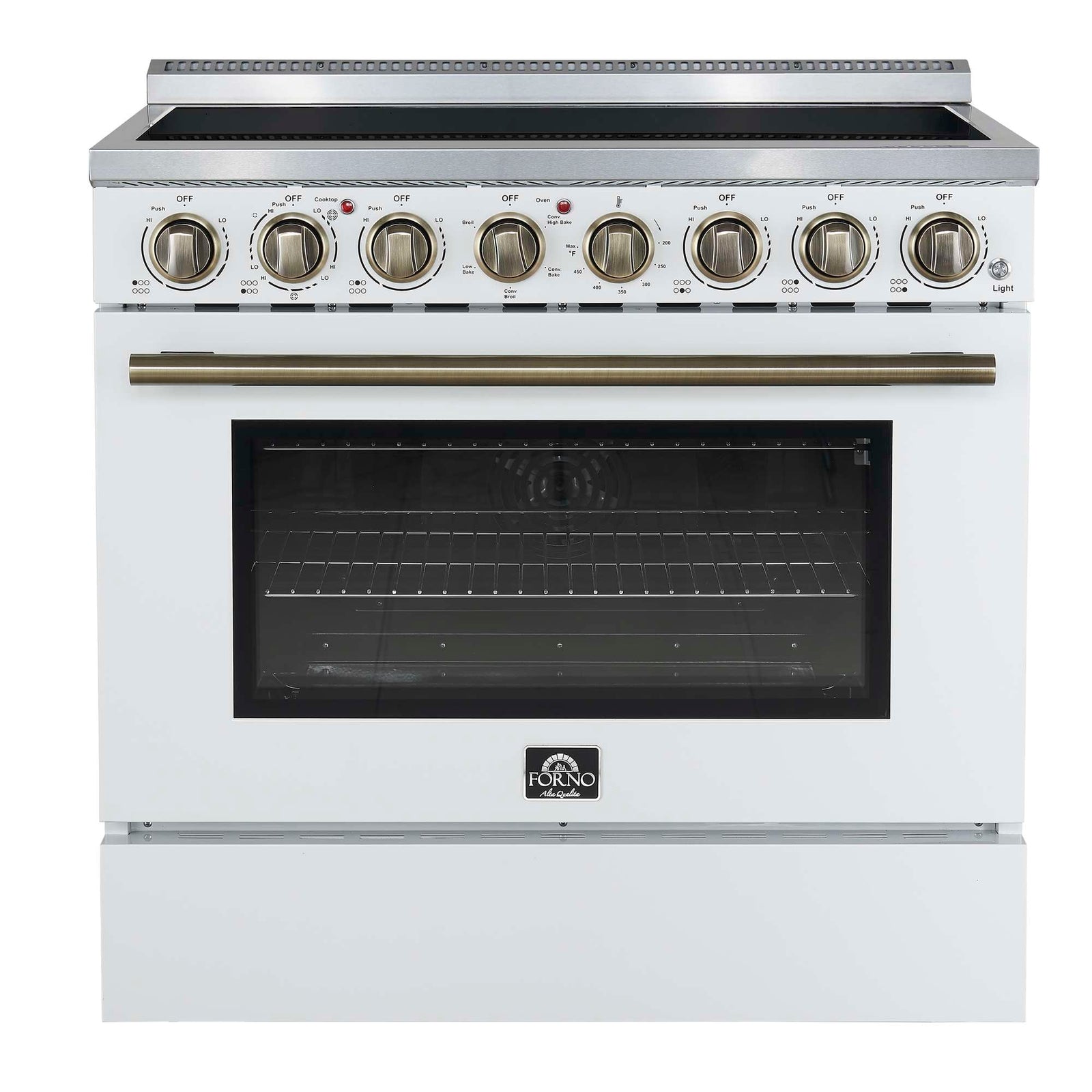 Forno Paolo 36 Inch White Freestanding Electric Range, Stainless Steel, 5.44 cu.ft, True Convection Oven, Energy Efficient - FFSEL6011-36WHT