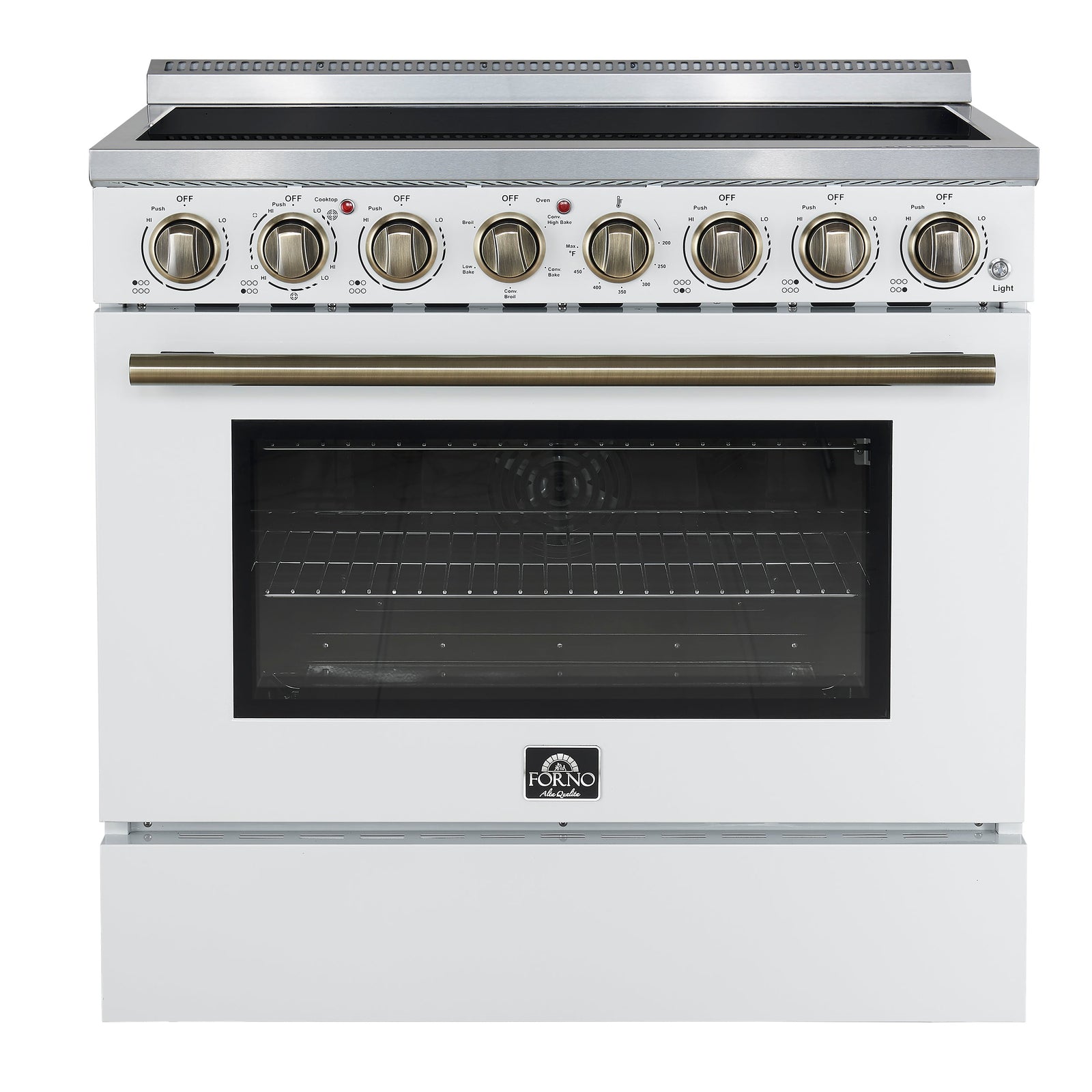 Forno Paolo 36 Inch White Freestanding Electric Range, Stainless Steel, 5.44 cu.ft, True Convection Oven, Energy Efficient - FFSEL6011-36WHT