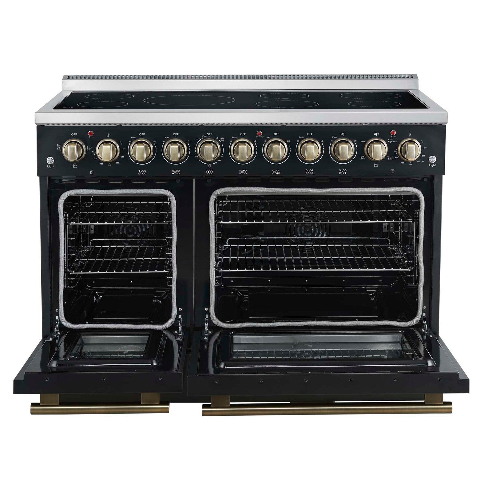 Forno Paolo 48 Inch Freestanding Electric Range in Black with Antique Brass, 6.7 cu.ft, True Convection Oven, Energy Efficient - FFSEL6011-48BLK
