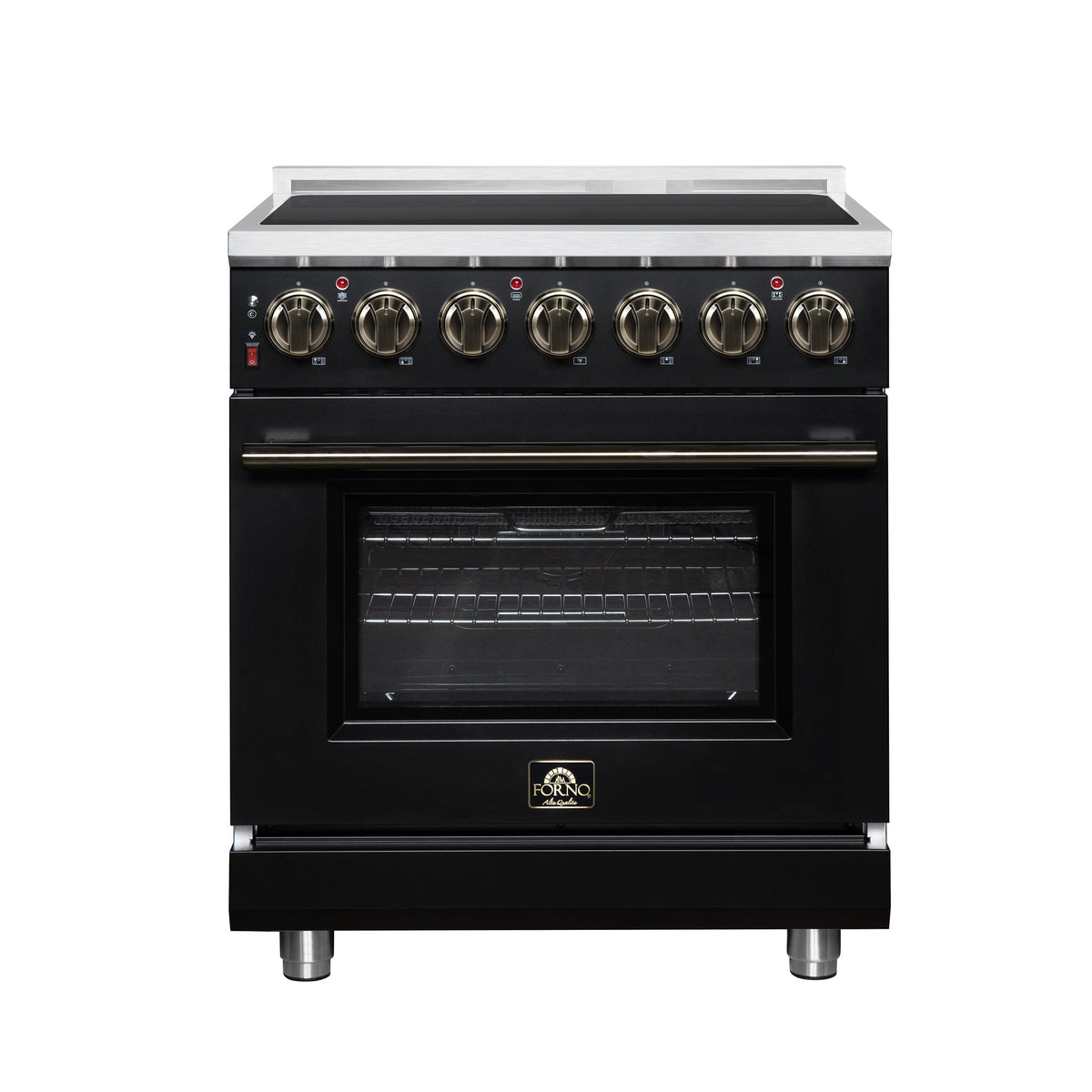 Forno Massimo 30 Inch Freestanding Electric range, 5 radiant burners, 4.32 cf. True Convection oven, Air fryer kit, Black - FFSEL6020-30BLK