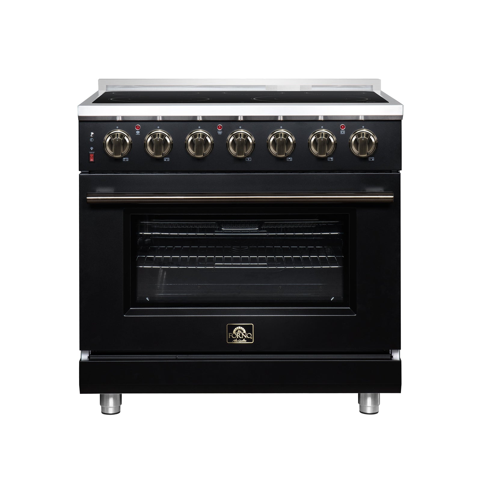 Forno Massimo 36 Inch Freestanding Electric range, 5 radiant burners, 5.36 cf. True Convection oven, Air fryer kit, Black - FFSEL6020-36BLK