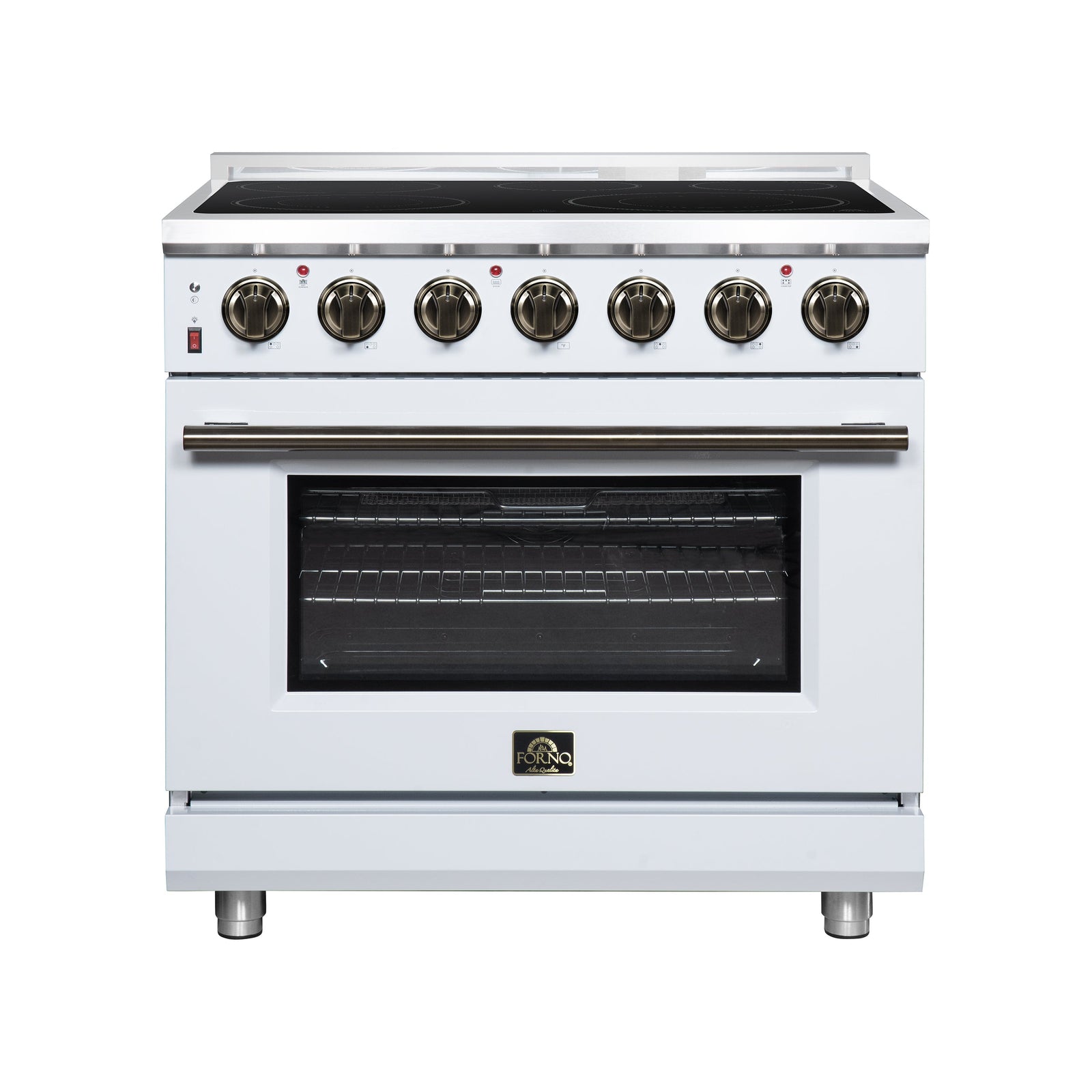 Forno Massimo 36 Inch Freestanding Electric range, 5 radiant burners, 5.36 cf. True Convection oven, Air fryer kit, White - FFSEL6020-36WHT