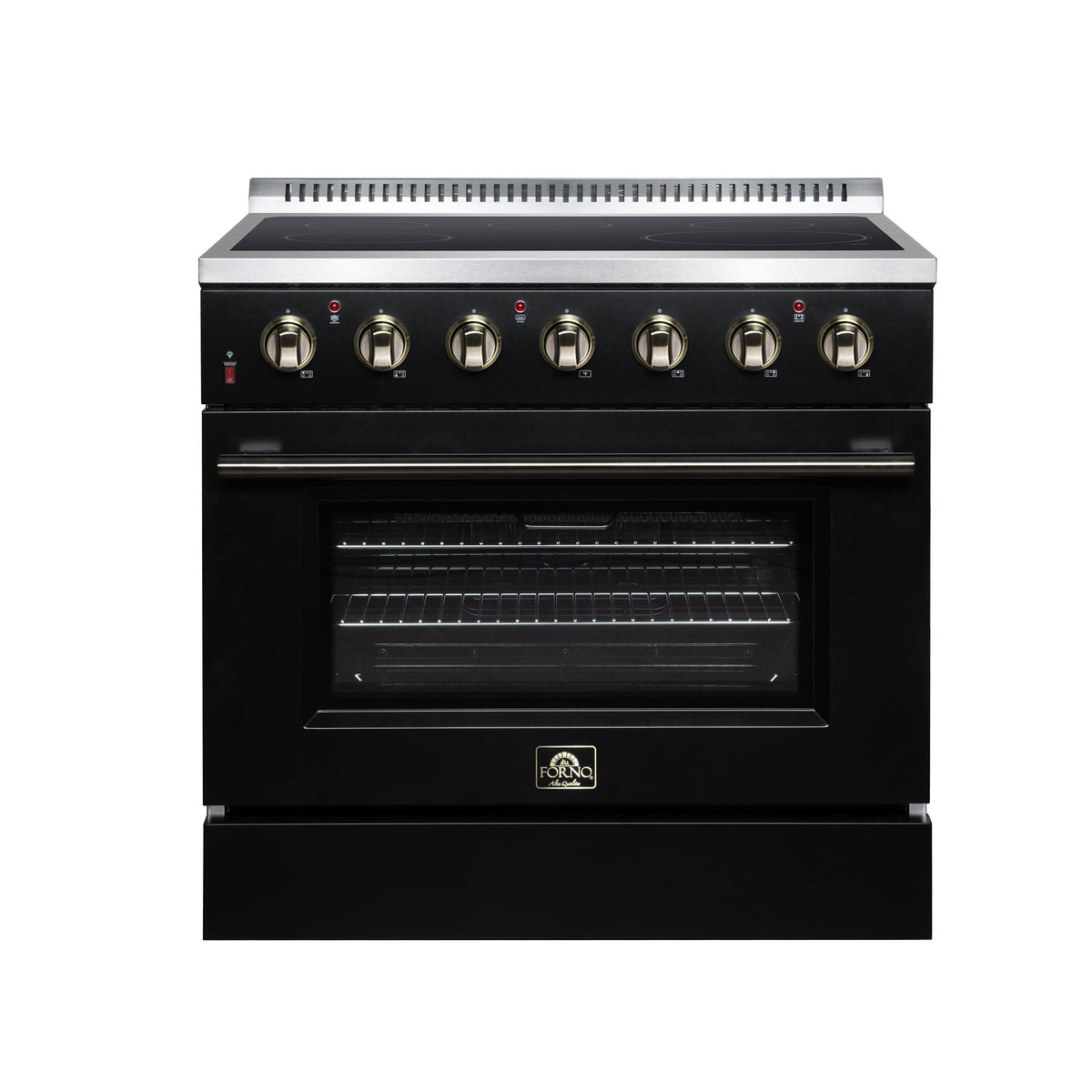 Forno Galiano 36 Inch Freestanding Electric range, 5 radiant burners, 5.36 cf. True Convection oven, Air fryer kit, Black - FFSEL6083-36BLK