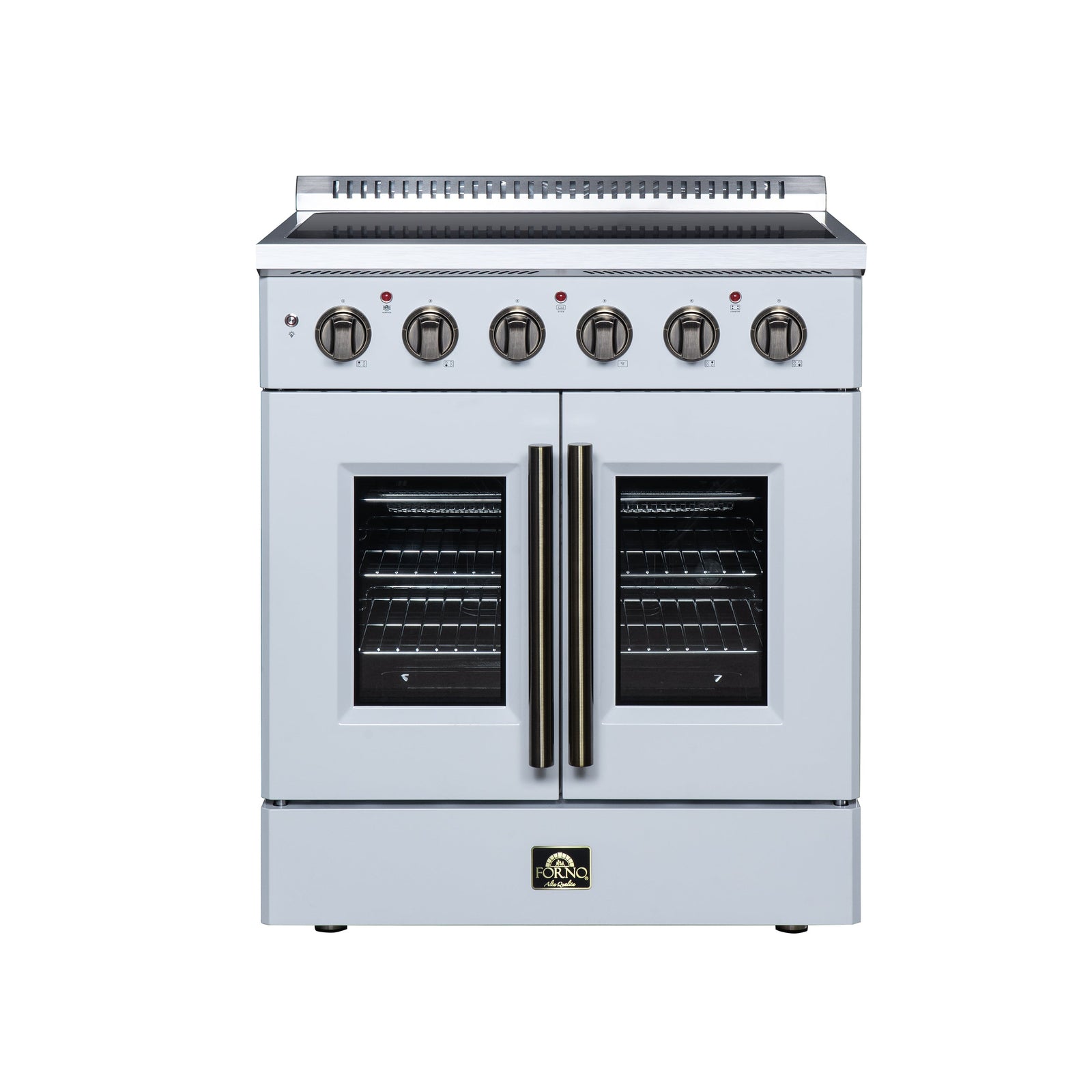 Forno Galiano 30 Inch French Door Electric range, 4 radiant burners, 4.32 cf. True Convection oven, Air fryer kit, White - FFSEL6917-30WHT
