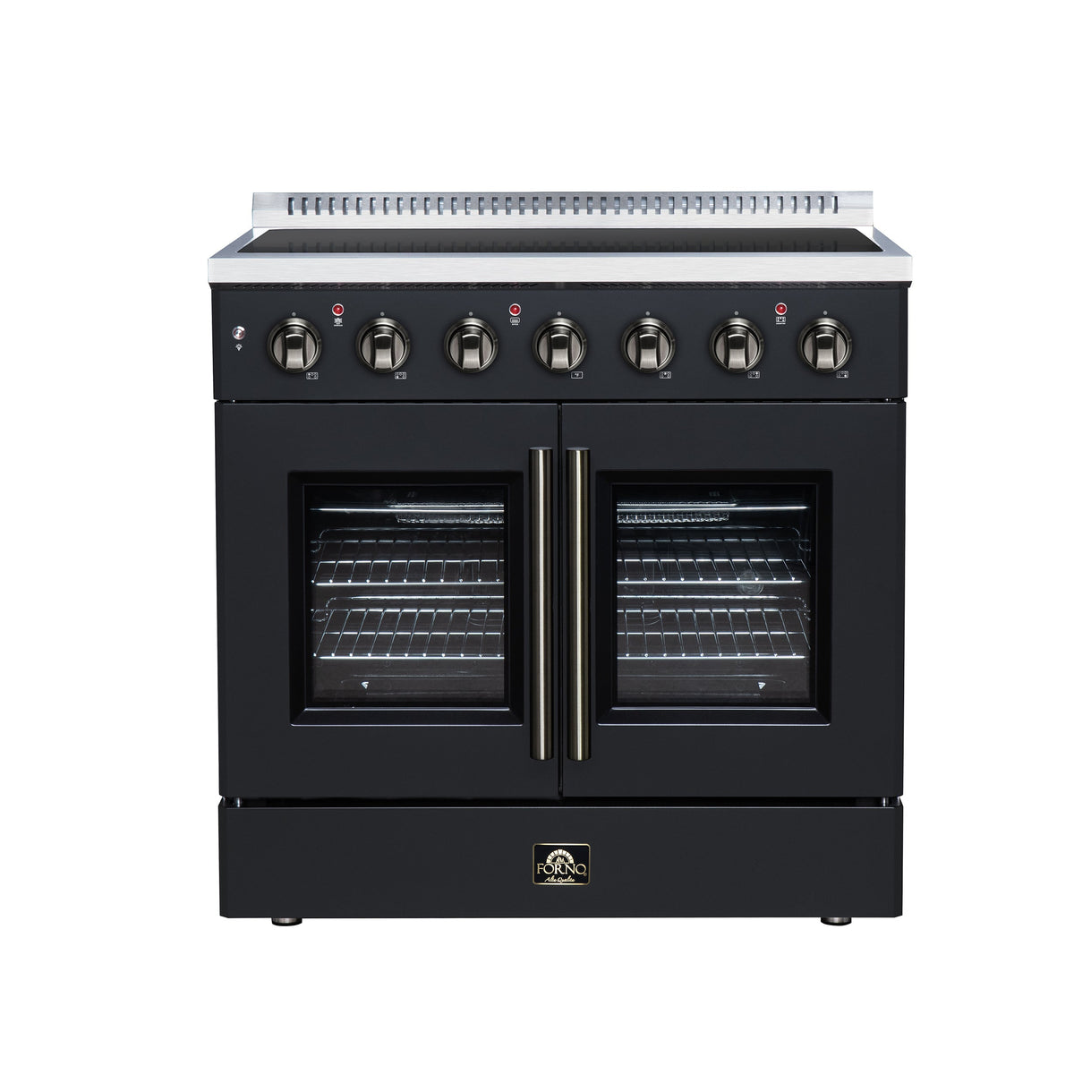 Forno Galiano 36 Inch French Door Electric range, 5 radiant burners, 5.36 cf. True Convection oven, Air fryer kit, Black - FFSEL6917-36BLK
