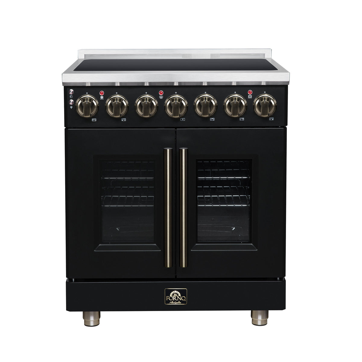 Forno Massimo 30 Inch French Door Electric range, 5 radiant burners, 4.32 cf. True Convection oven, Air fryer kit, Black - FFSEL6955-30BLK