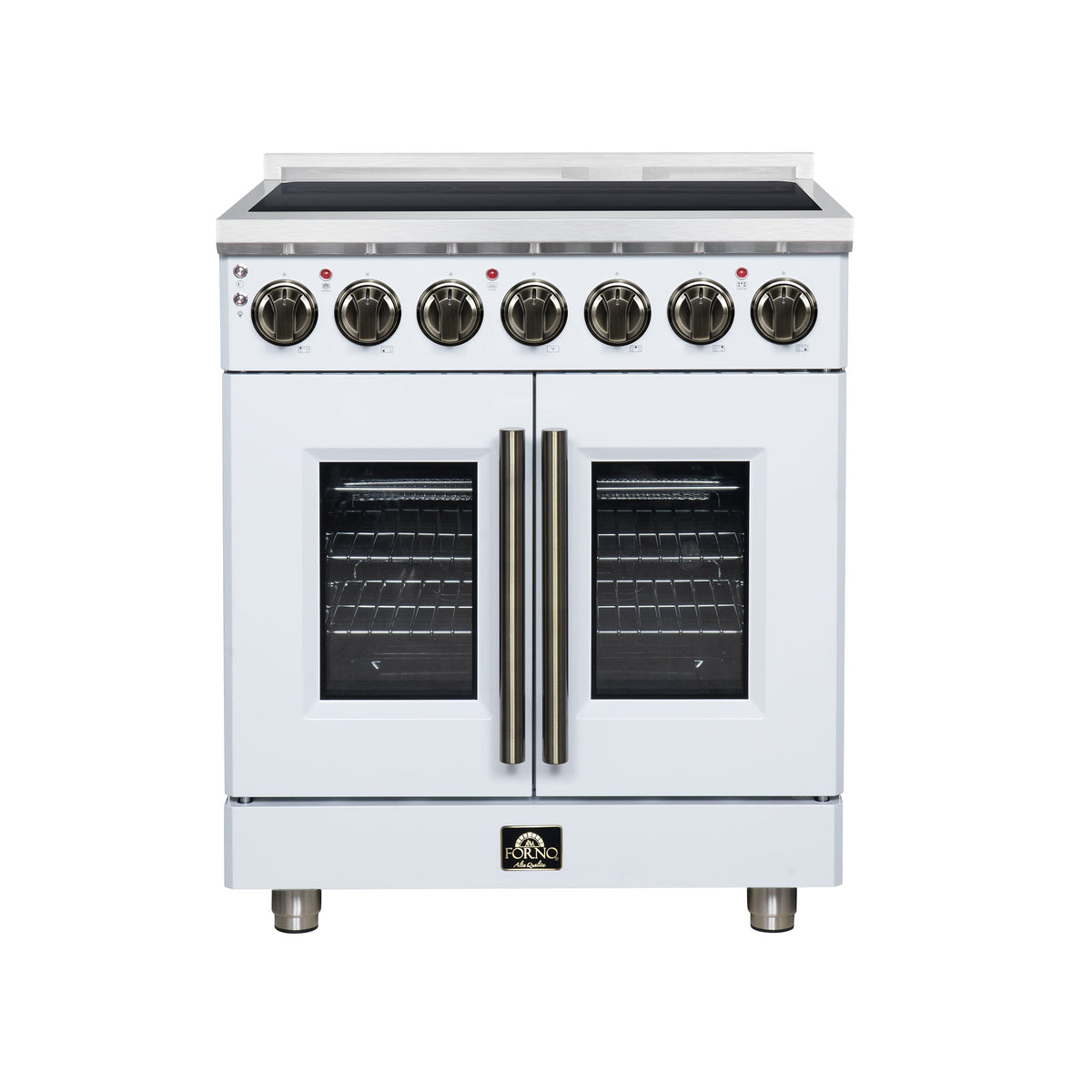 Forno Massimo 30 Inch French Door Electric range, 5 radiant burners, 4.32 cf. True Convection oven, Air fryer kit, White - FFSEL6955-30WHT