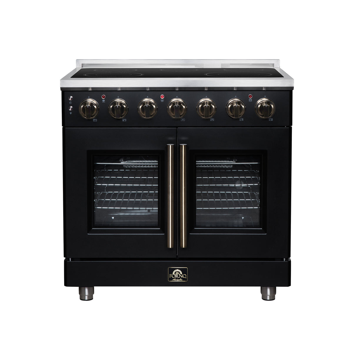 Forno Massimo 36 Inch French Door Electric range, 5 radiant burners, 5.36 cf. True Convection oven, Air fryer kit, Black - FFSEL6955-36BLK