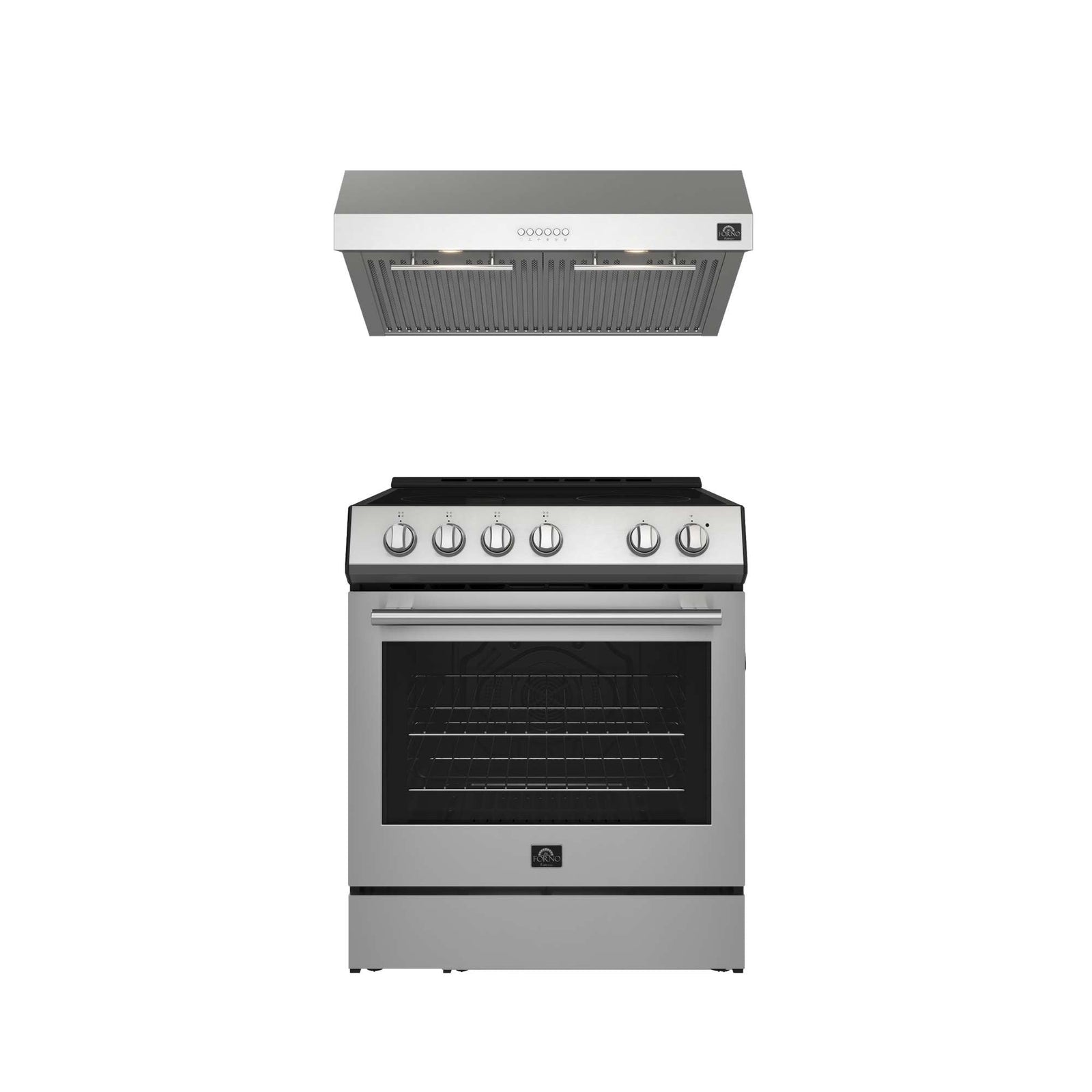 Forno Premium 2-Piece Kitchen Bundle - Leonardo Espresso 30" Stainless Steel Range, 30" Stainless Steel Range Hood - FBDL-002-01US