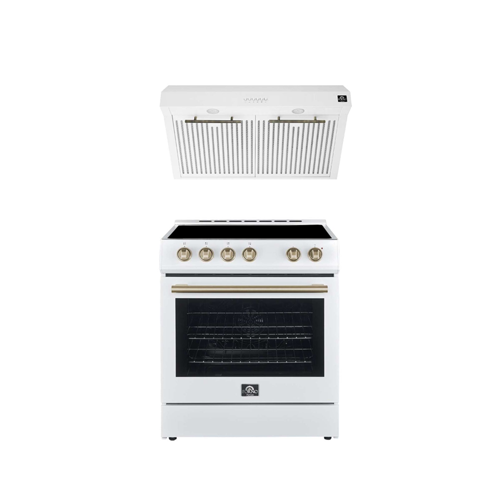 Forno Premium 2-Piece Kitchen Bundle - Leonardo Espresso 30" White Range, 30" White Range Hood - FBDL-002-03US