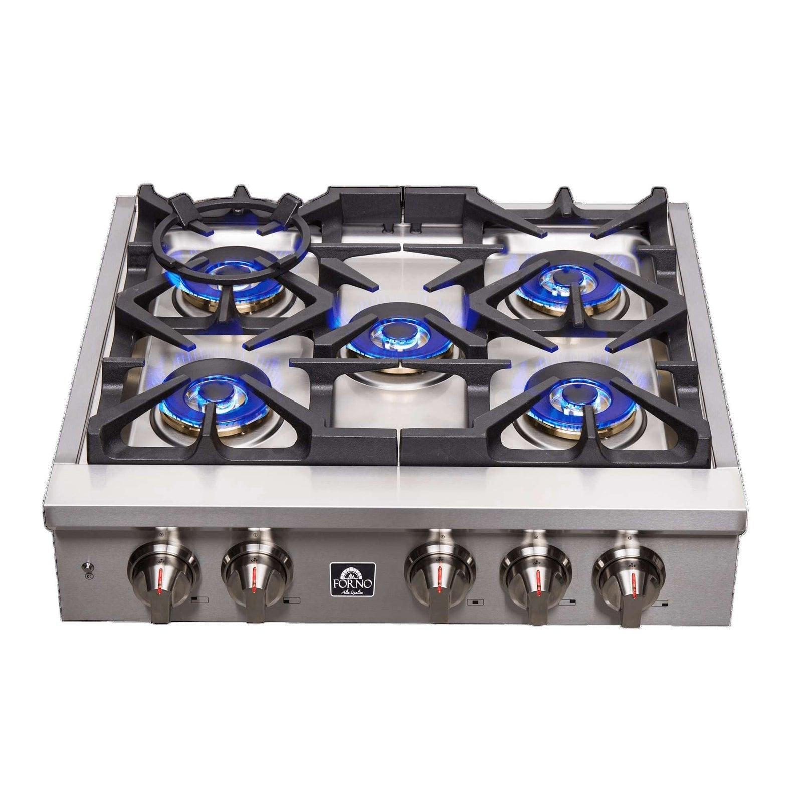 Forno Spezia Alta Qualita 30-Inch Pro-Style Gas Rangetop, Stainless Steel, 5 Sealed Burners, Continuous Cast Iron Grates, High Heat Output - FCTGS5751-30