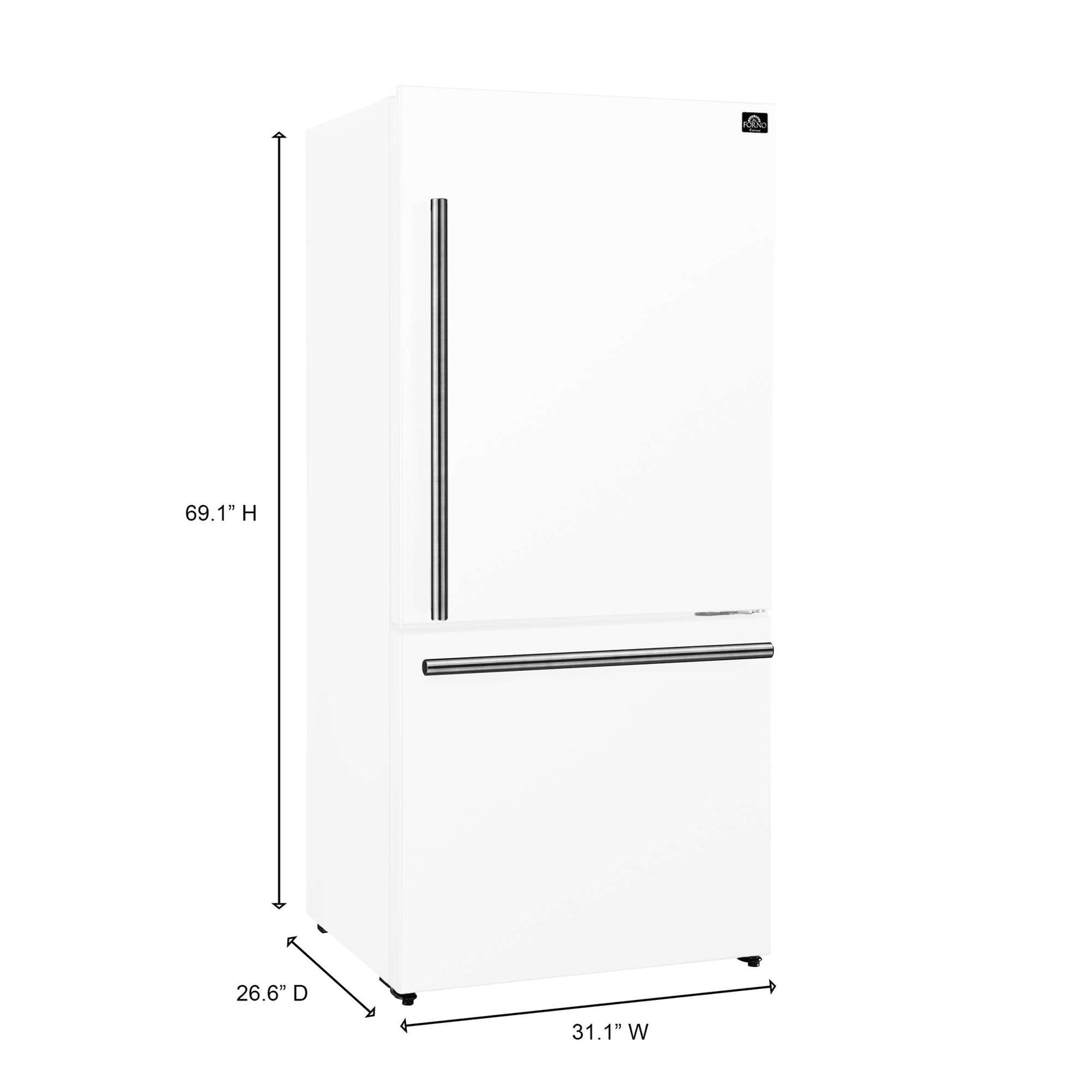 Forno Milano Espresso 31-Inch Bottom Freezer Refrigerator, White, 17.2 cu.ft Capacity, Energy Efficient - FFFFD1785-31WHT