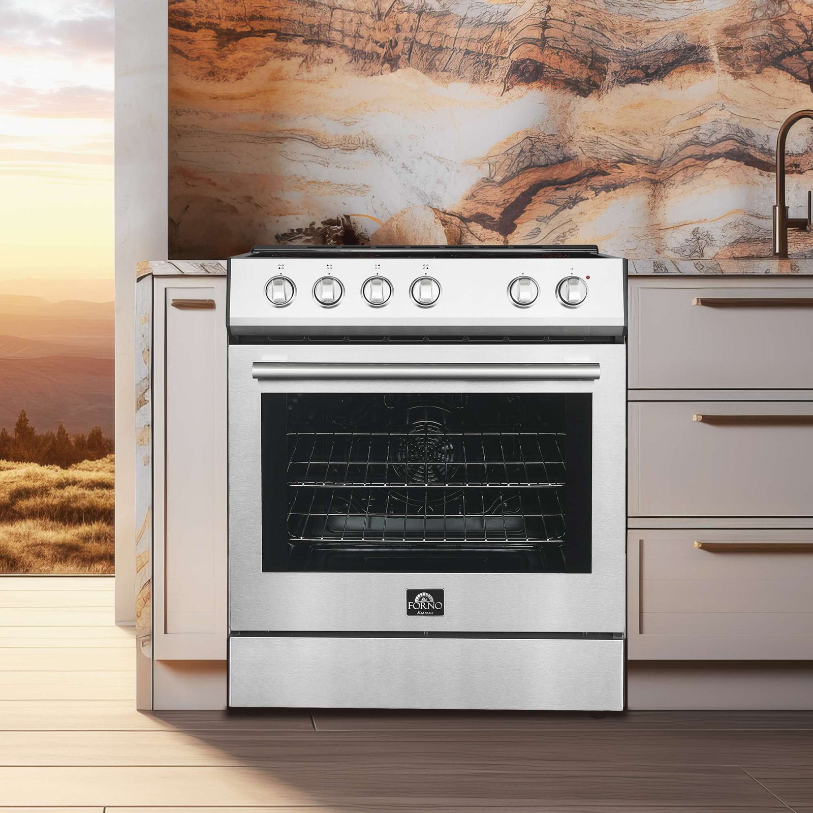 Forno Premium 2-Piece Kitchen Bundle - Leonardo Espresso 30" Stainless Steel Range, 30" Stainless Steel Range Hood - FBDL-002-01US
