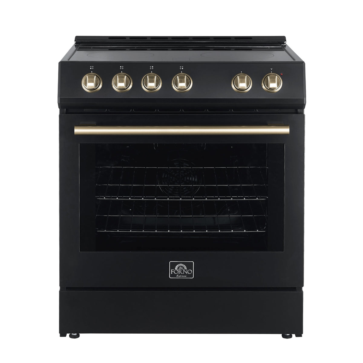 Forno Premium 3-Piece Kitchen Bundle - Leonardo Espresso 30" Black Range, 31" Black Bottom Freezer Refrigerator, 24" Black Built-In Dishwasher - FBDL-007-02US