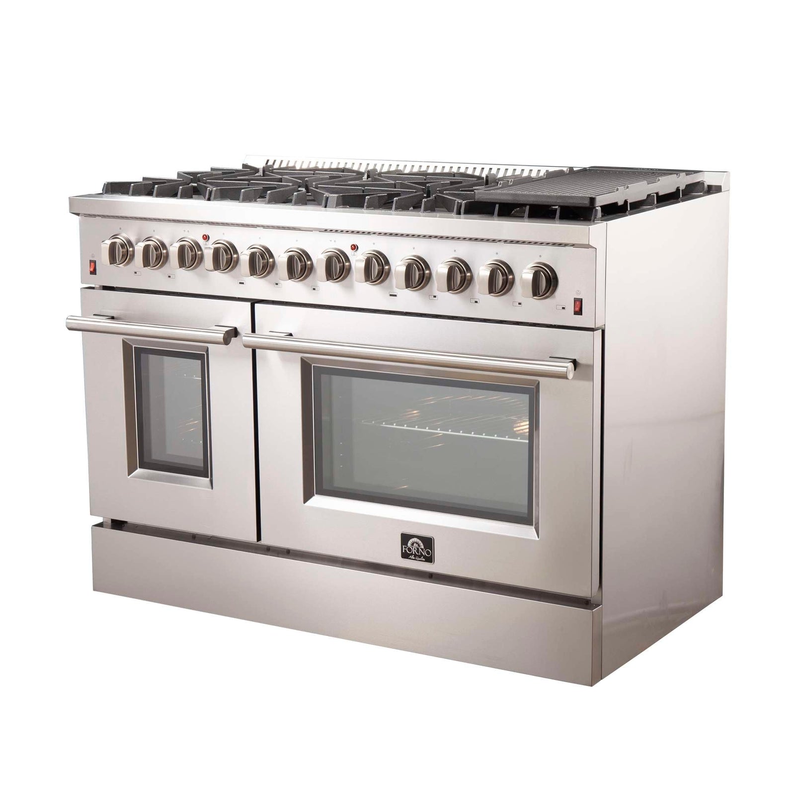 Forno Premium 2-Piece Kitchen Bundle - Galiano 48" Stainless Steel Dual Fuel Range, Forno Maderno 2-28 " Wide Units with Decorative Trim - FBDL-017-03CAUS