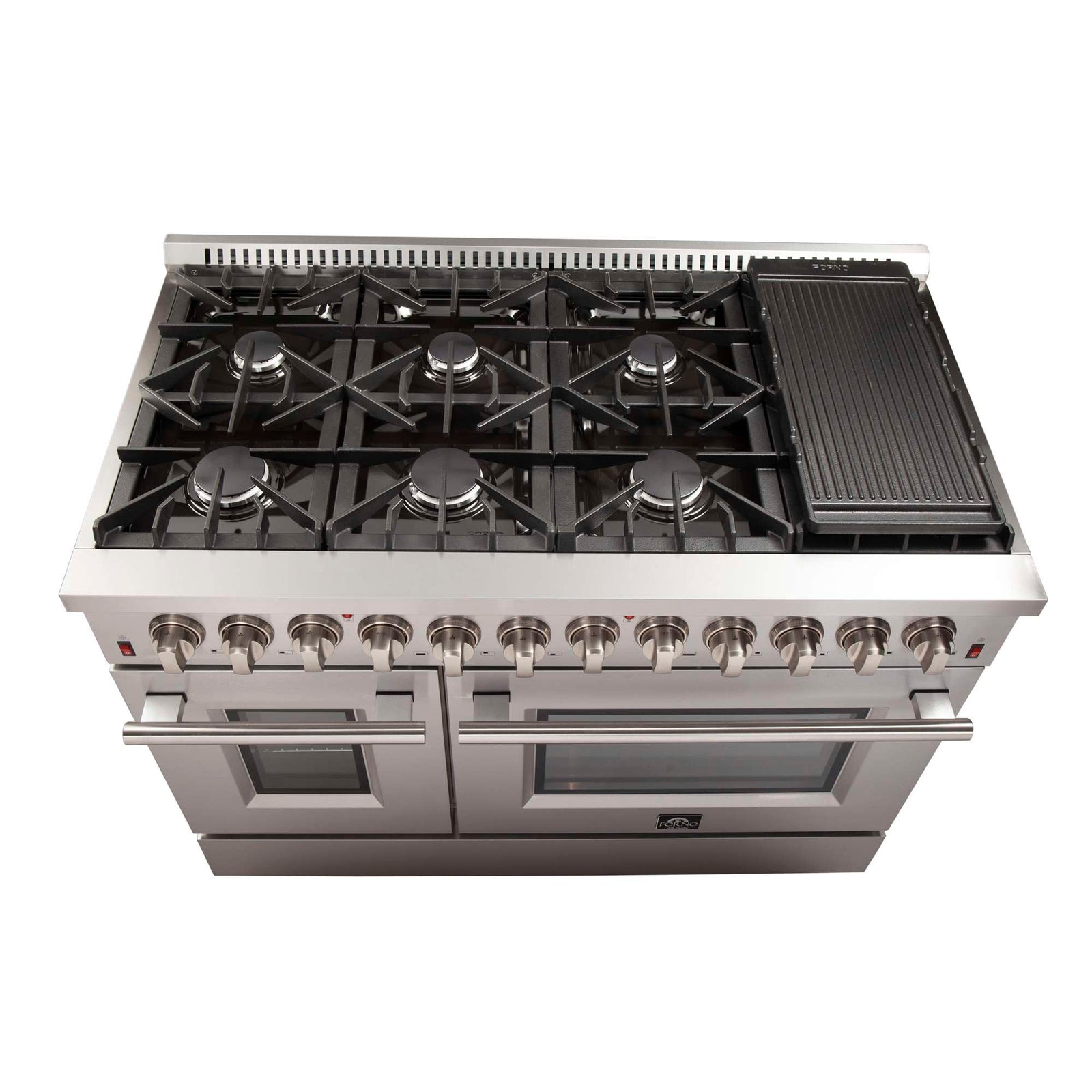 Forno Premium 2-Piece Kitchen Bundle - Galiano 48" Stainless Steel Dual Fuel Range, 60" Stainless Steel Side-by-side Convertible Refrigerator - FBDL-005-02CAUS