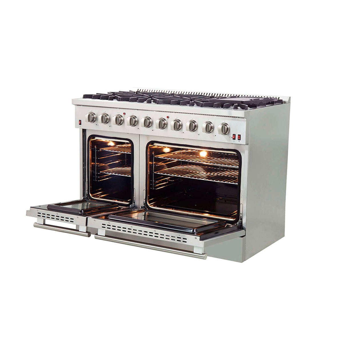 Forno Galiano 48-Inch Freestanding Gas Range, Stainless Steel, 8 Burners, 107,000 BTU, Griddle, Double Ovens, Energy Efficient - FFSGS6244-48