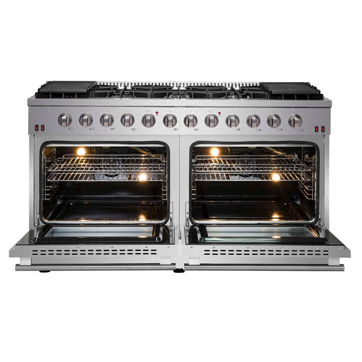 Forno Galiano 60-Inch Freestanding Gas Range, 10 Burners, Double Ovens, Griddle, Energy Efficient - FFSGS6244-60