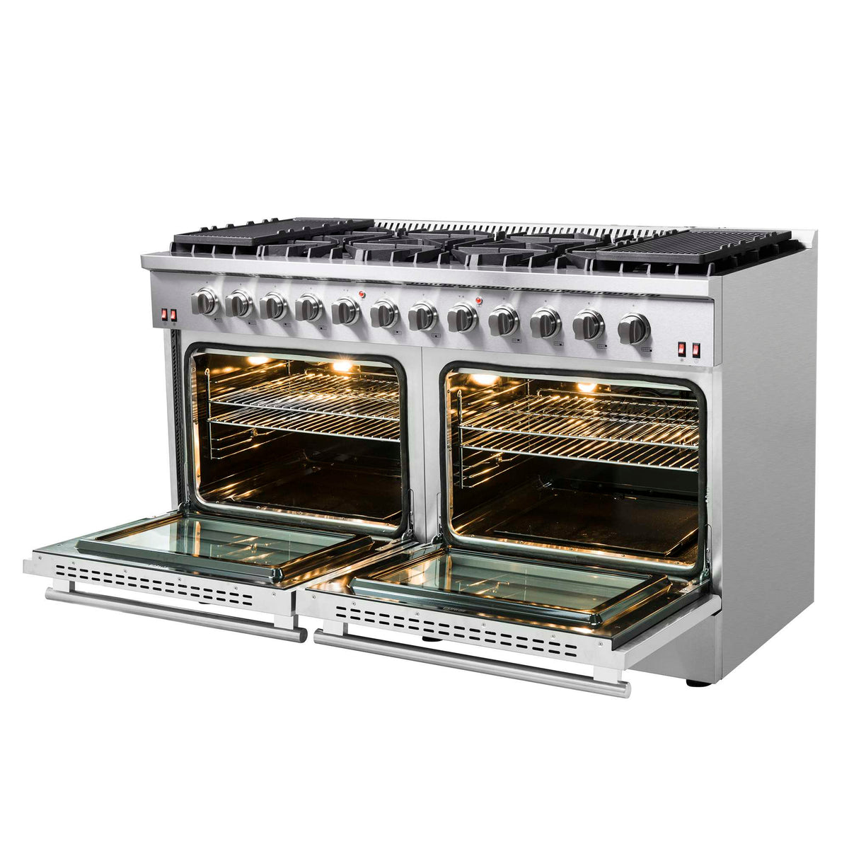 Forno Galiano 60-Inch Freestanding Gas Range, 10 Burners, Double Ovens, Griddle, Energy Efficient - FFSGS6244-60