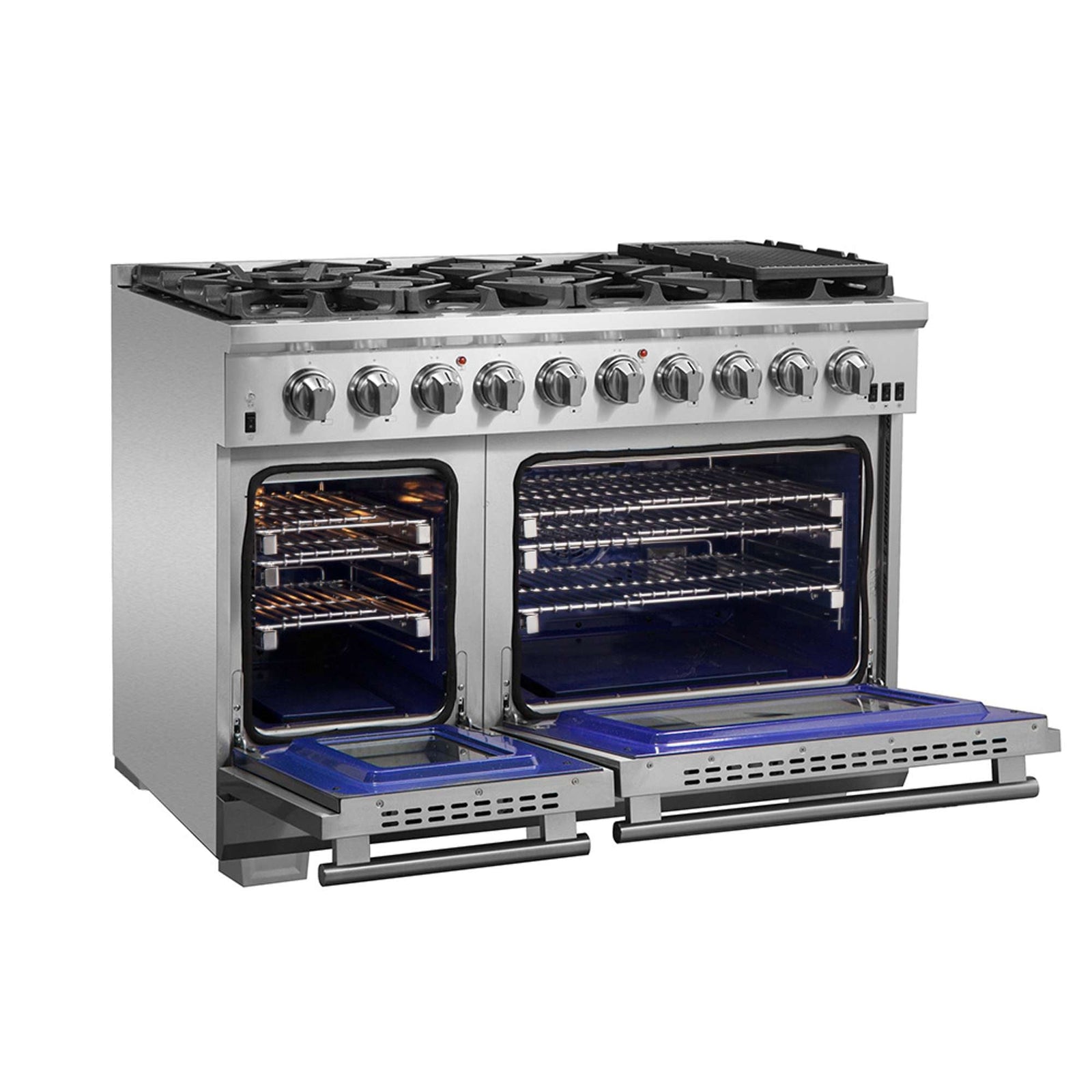 Forno Capriasca 48-inch Gas Range Stainless Steel, 8 Brass Burners 160,000 BTU, 6.58 cu.ft. Double Oven - FFSGS6260-48