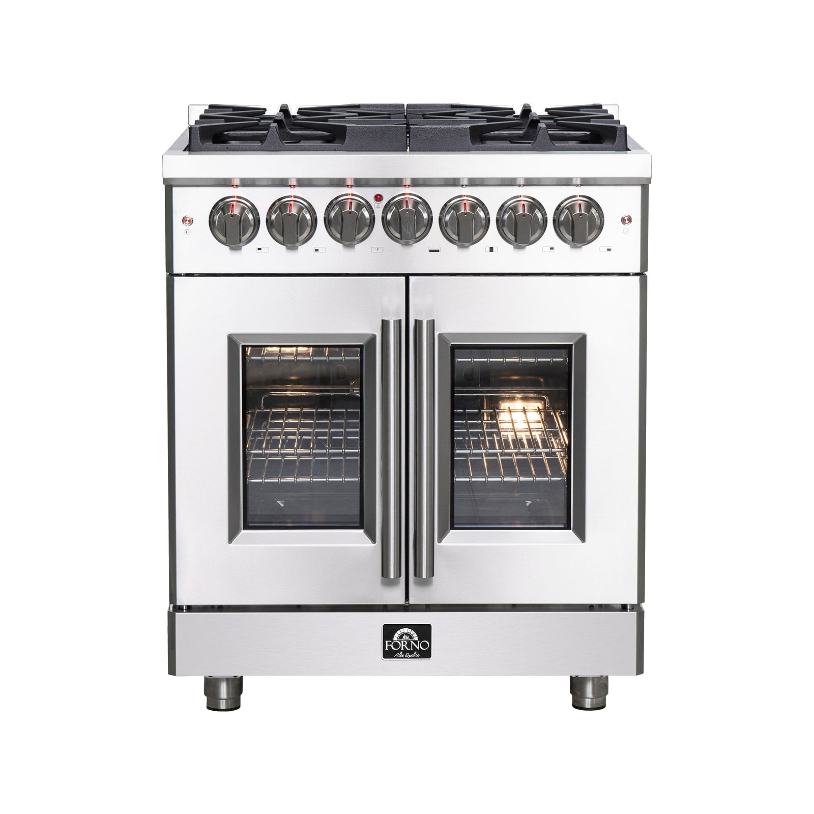 Forno Massimo 30-Inch Freestanding French Door Dual Fuel Range, 4 Burners, True Convection Oven - FFSGS6325-30