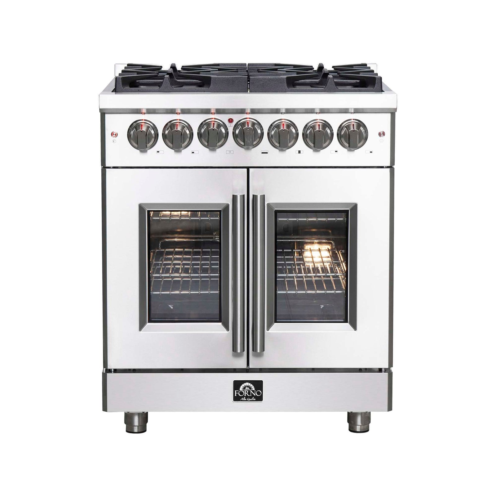 Forno Massimo 30-Inch Freestanding French Door Dual Fuel Range, 4 Burners, True Convection Oven - FFSGS6325-30