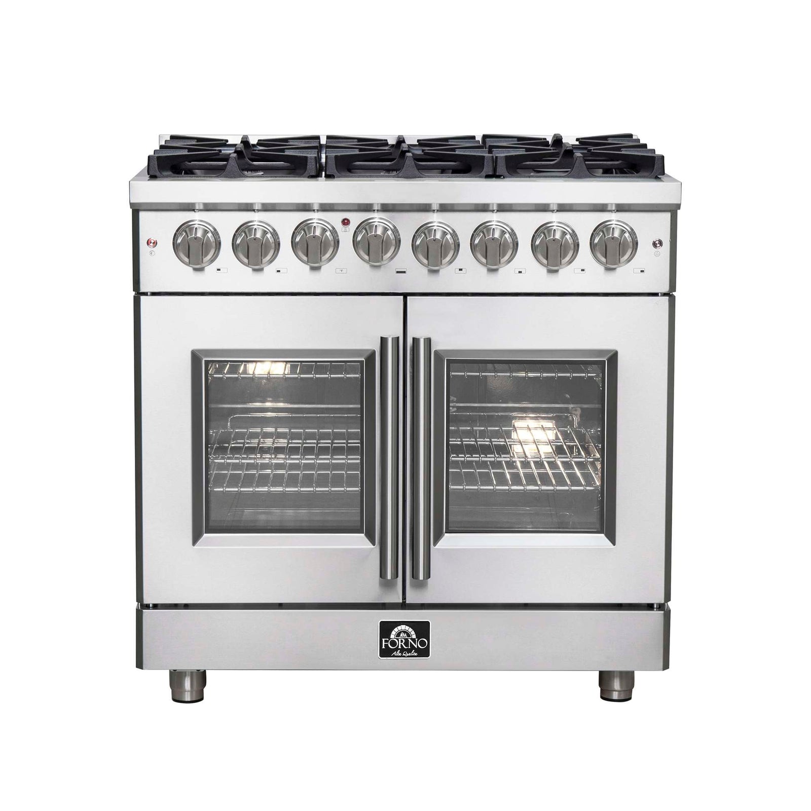Forno Massimo 36-Inch Freestanding French Door Dual Fuel Range, 6 Burners, True Convection Oven - FFSGS6325-36