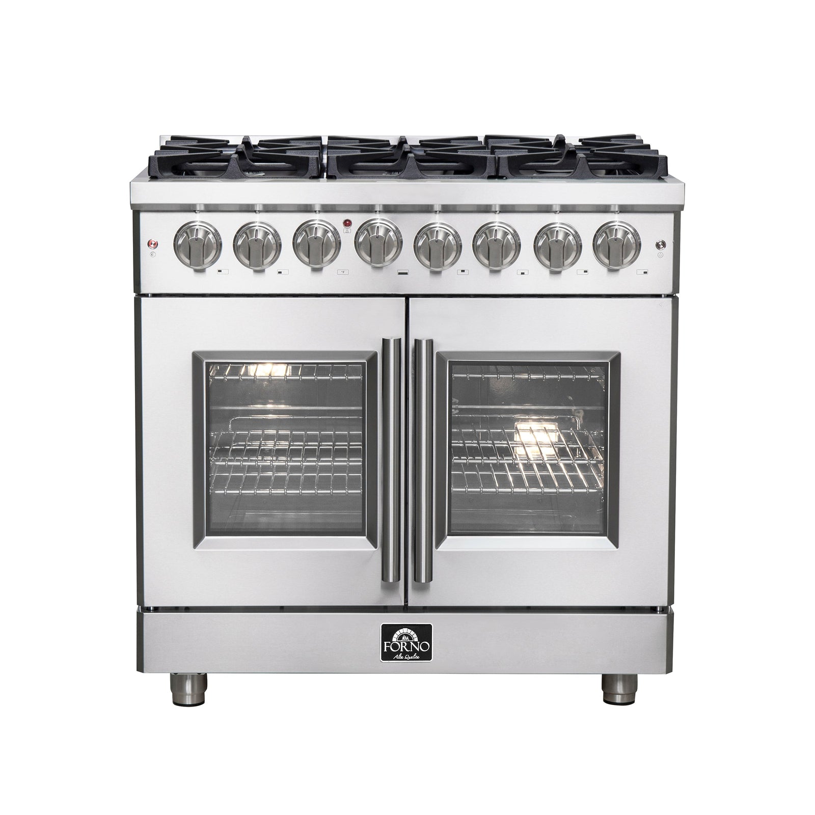 Forno Massimo 36-Inch Freestanding French Door Dual Fuel Range, 6 Burners, True Convection Oven - FFSGS6325-36