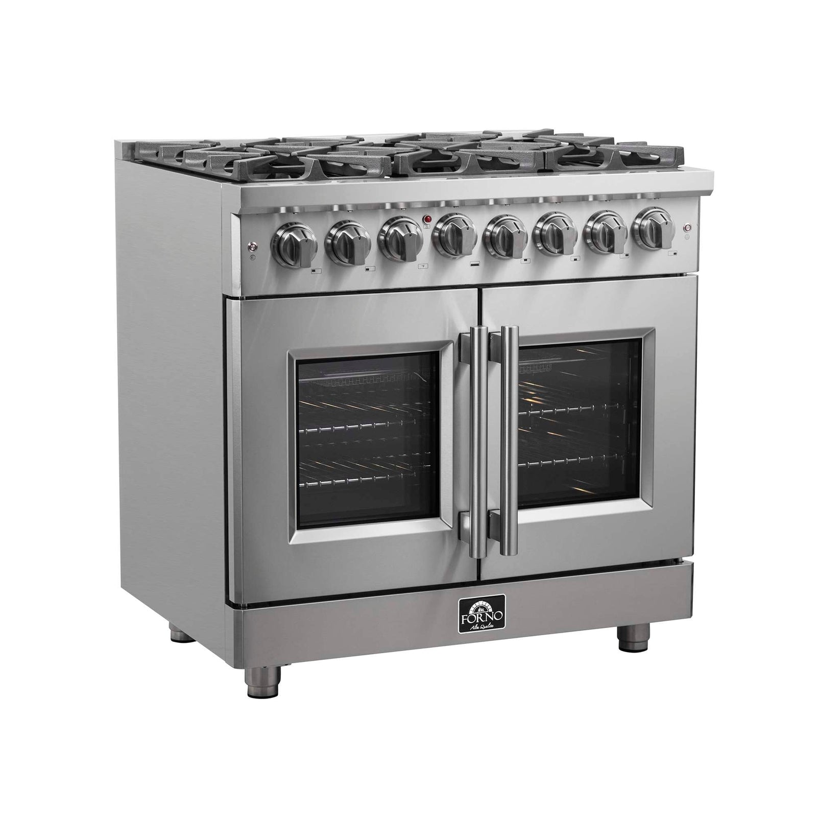 Forno Massimo 36-Inch Freestanding French Door Dual Fuel Range, 6 Burners, True Convection Oven - FFSGS6325-36