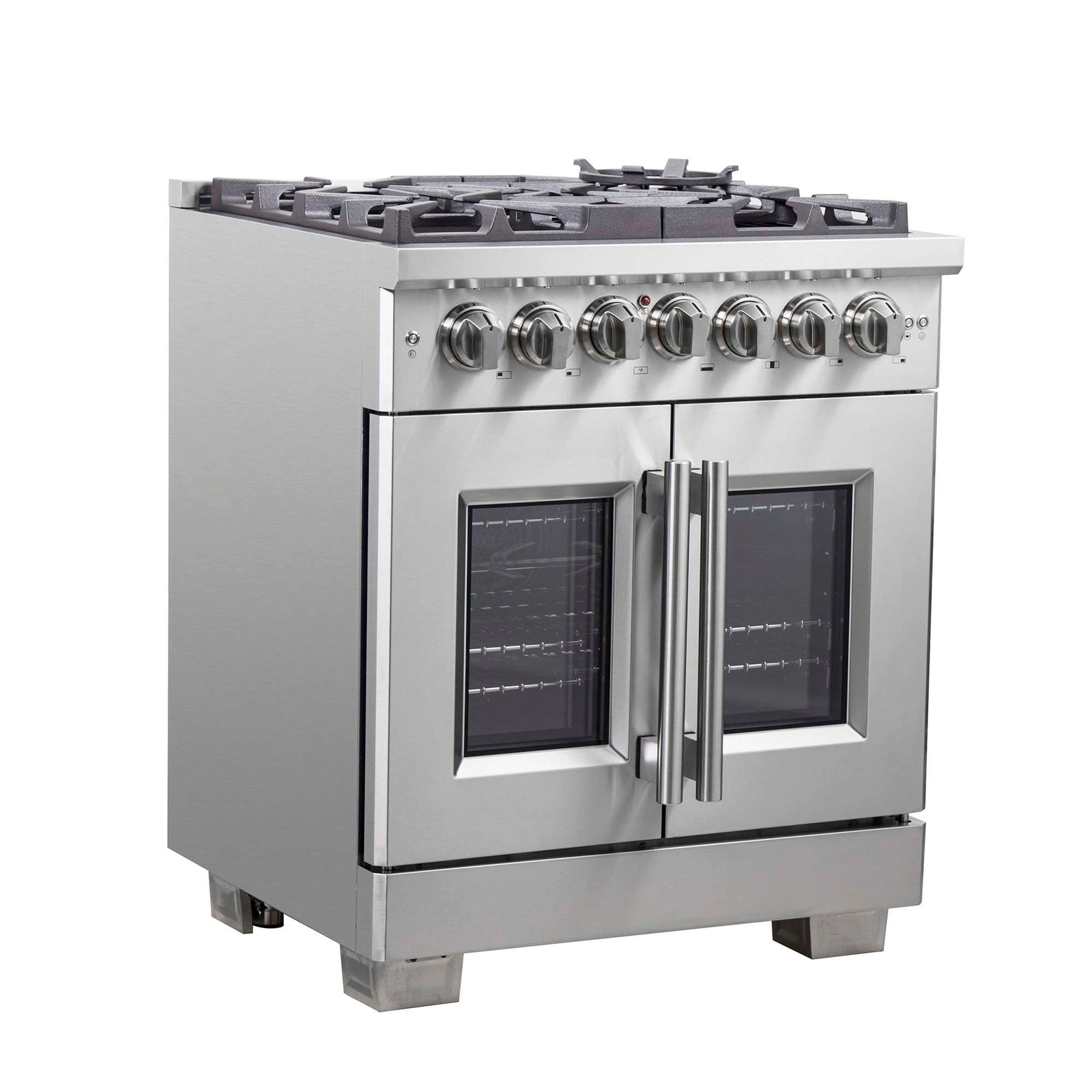 Forno Capriasca 30-Inch Freestanding French Door Dual Fuel Range, 4 Burners, True Convection Oven - FFSGS6387-30