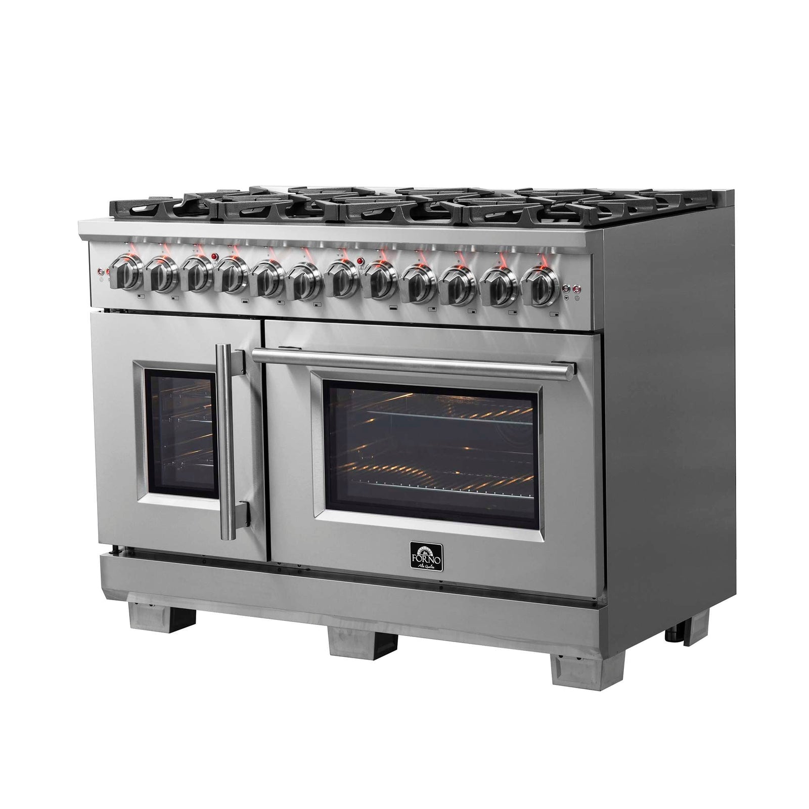 Forno Capriasca 48-Inch Freestanding French Door Dual Fuel Range, 8 Burners, True Convection Oven - FFSGS6387-48